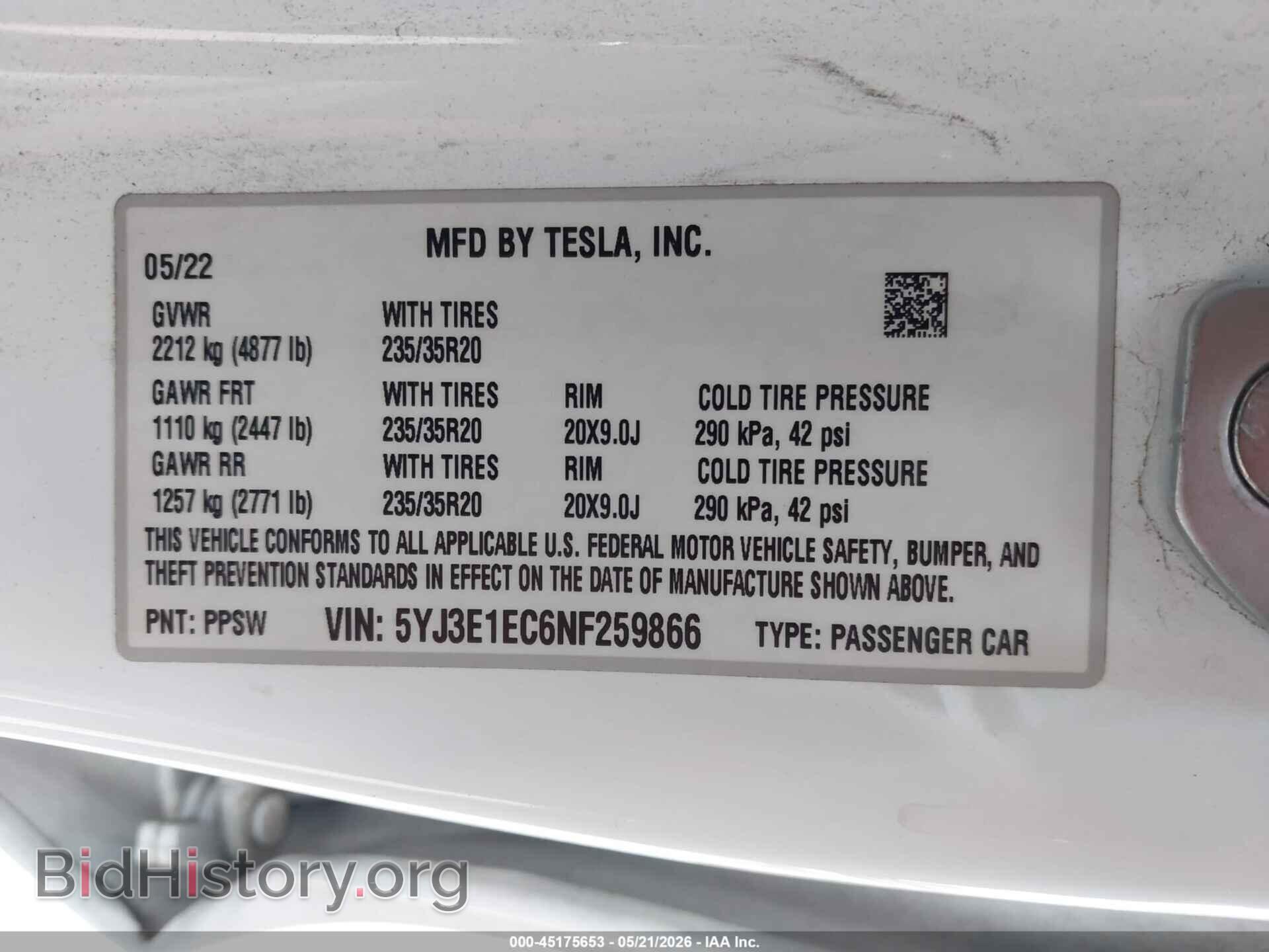 2022 TESLA MODEL 3 - VIN: 5YJ3E1EC6NF259866 - Фото 9