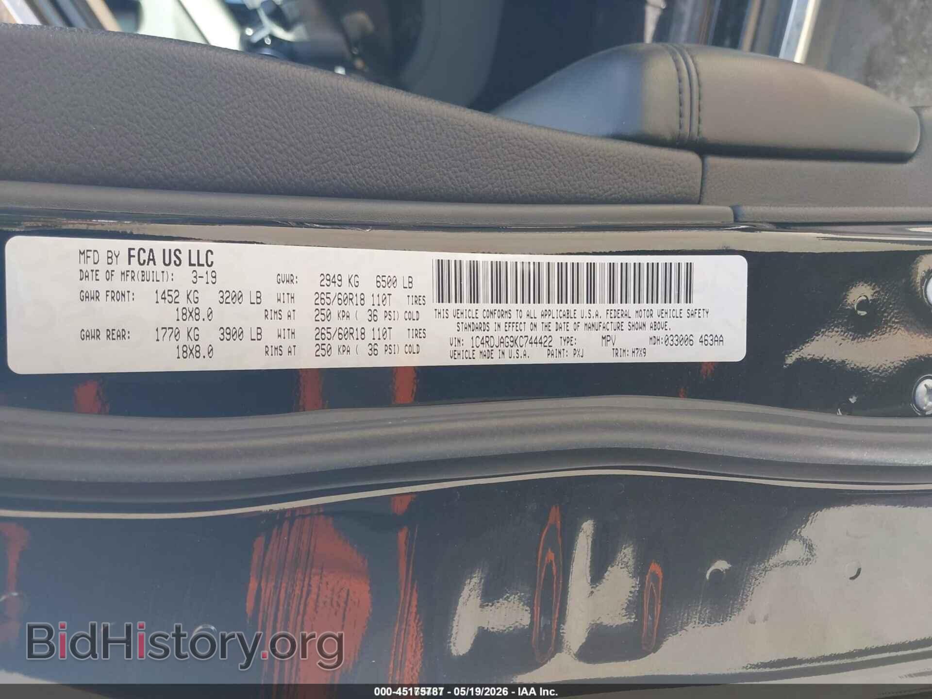 2019 DODGE DURANGO - VIN: 1C4RDJAG9KC744422 - Photo 9