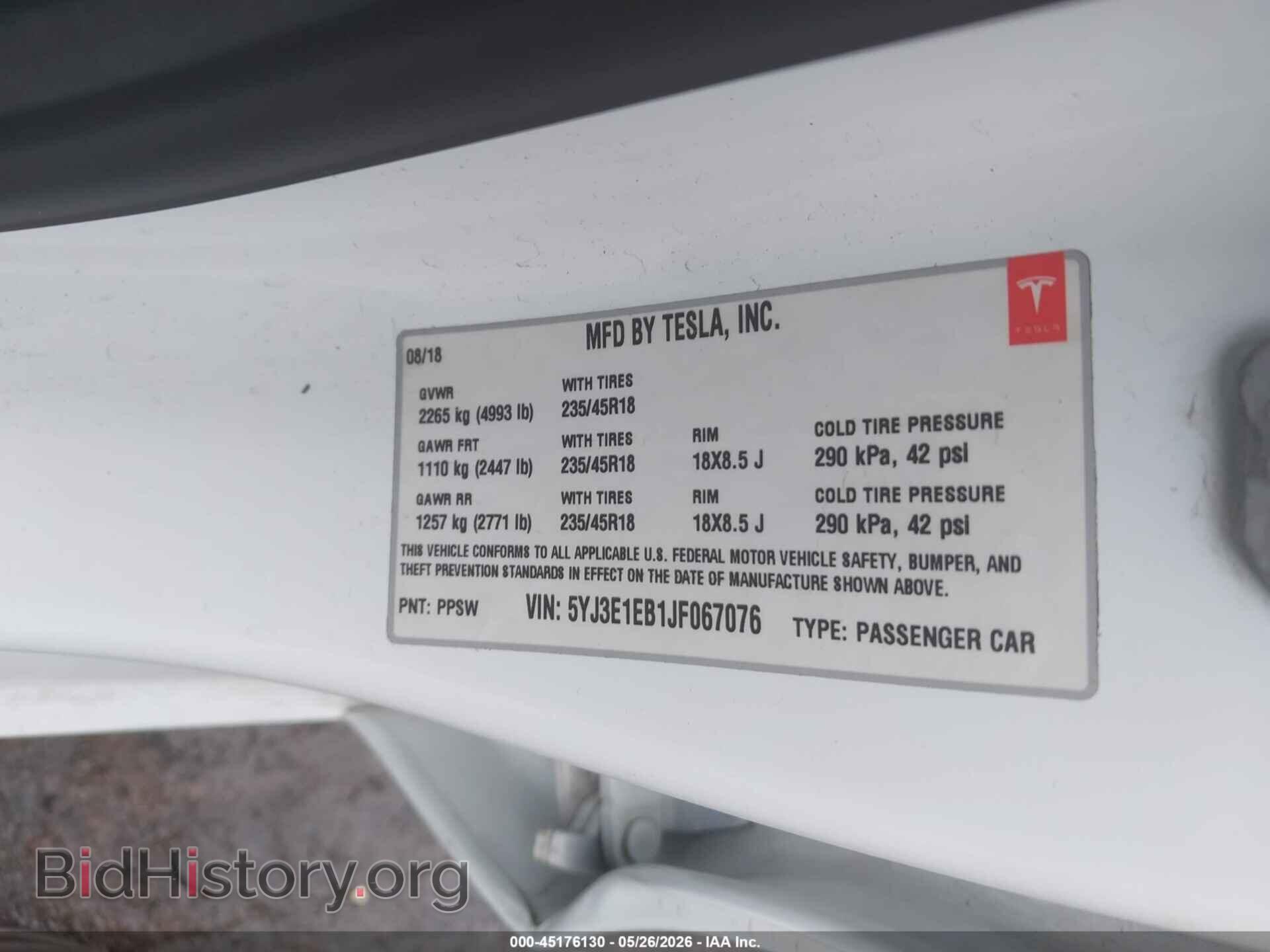 2018 TESLA MODEL 3 - VIN: 5YJ3E1EB1JF067076 - Photo 9