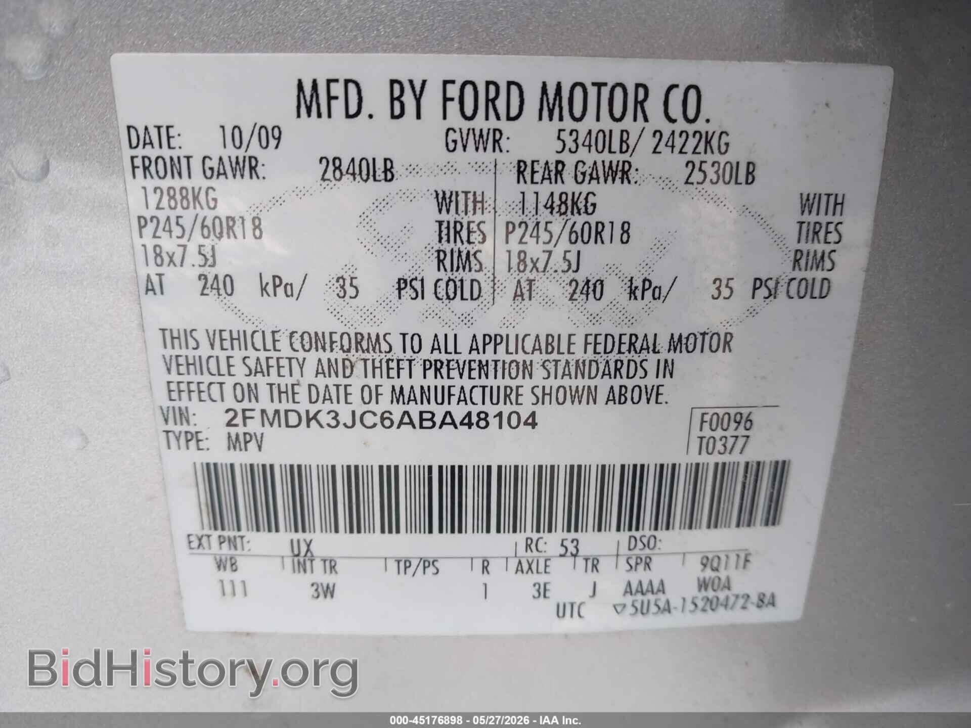 2010 FORD EDGE - VIN: 2FMDK3JC6ABA48104 - Photo 9