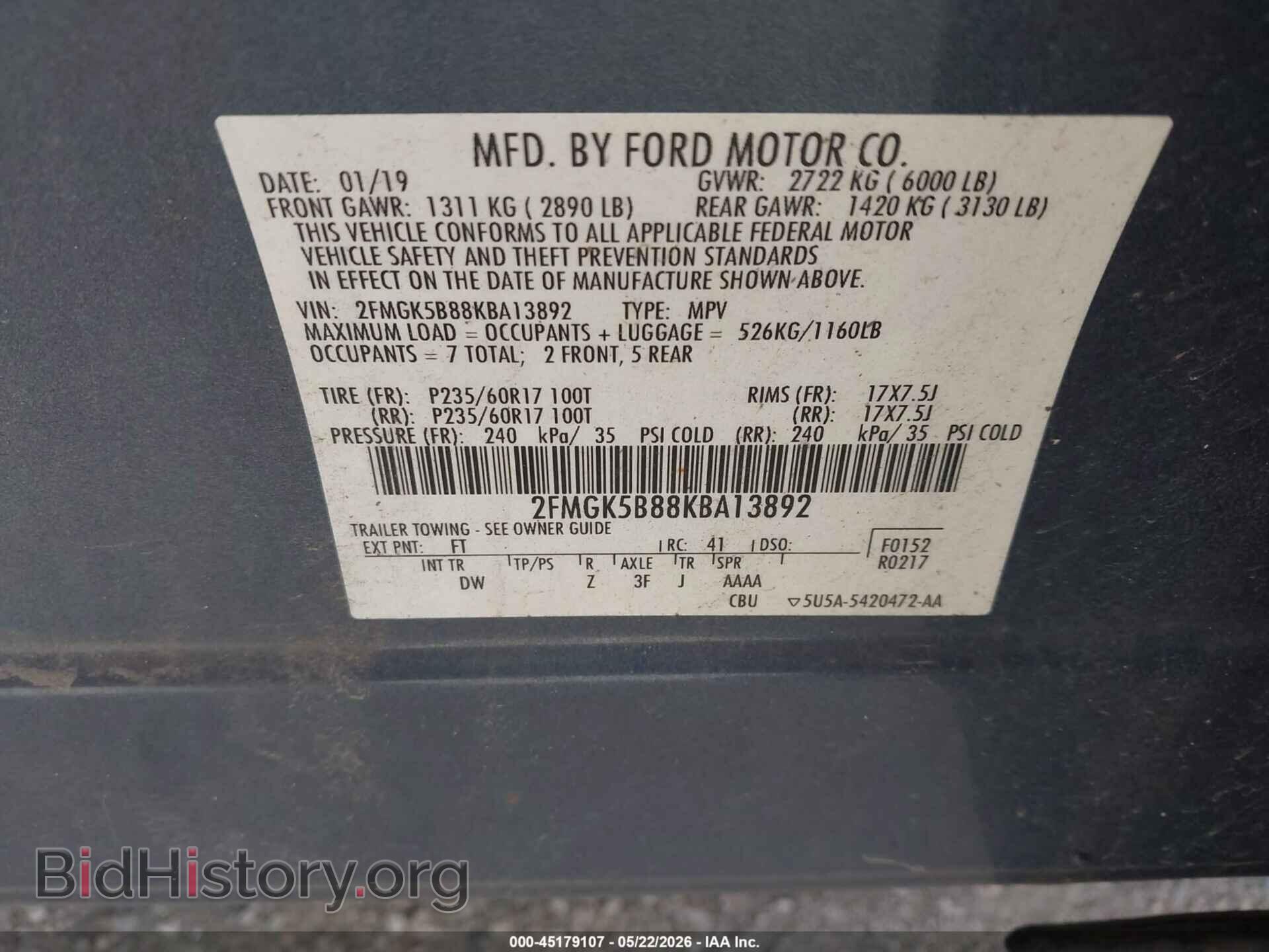 2019 FORD FLEX - VIN: 2FMGK5B88KBA13892 - Photo 9