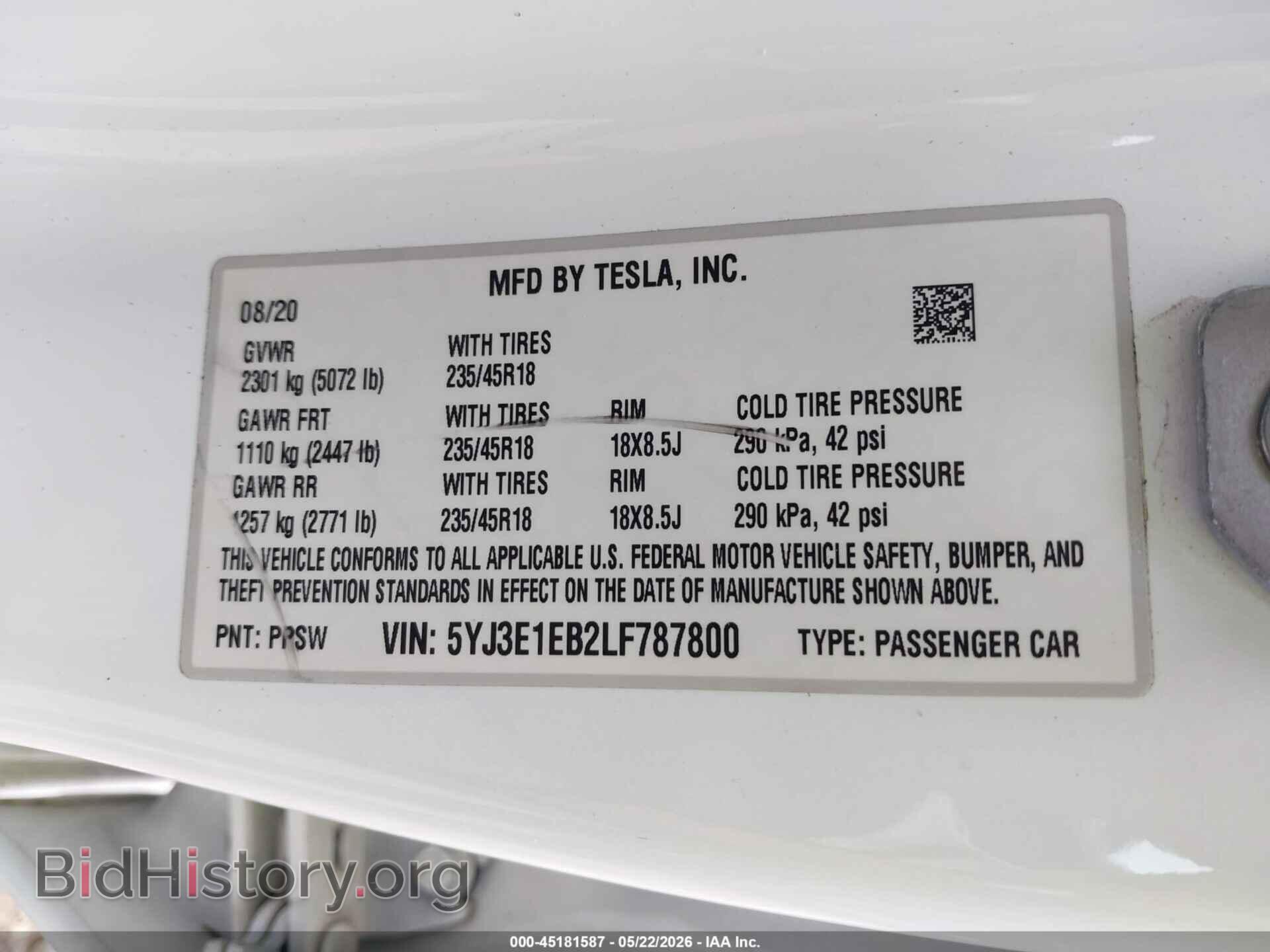 2020 TESLA MODEL 3 - VIN: 5YJ3E1EB2LF787800 - Фото 9