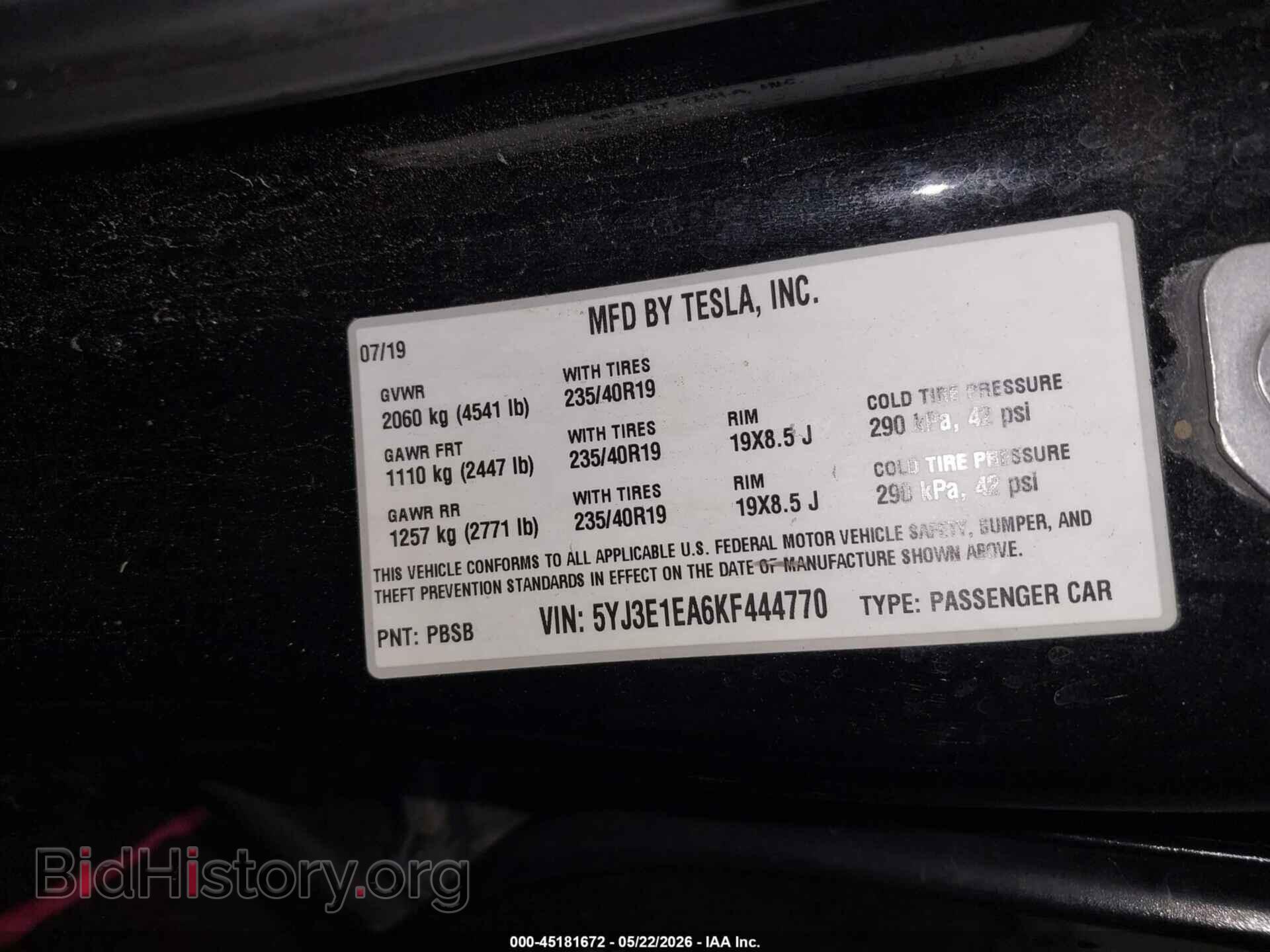 2019 TESLA MODEL 3 - VIN: 5YJ3E1EA6KF444770 - Фото 9