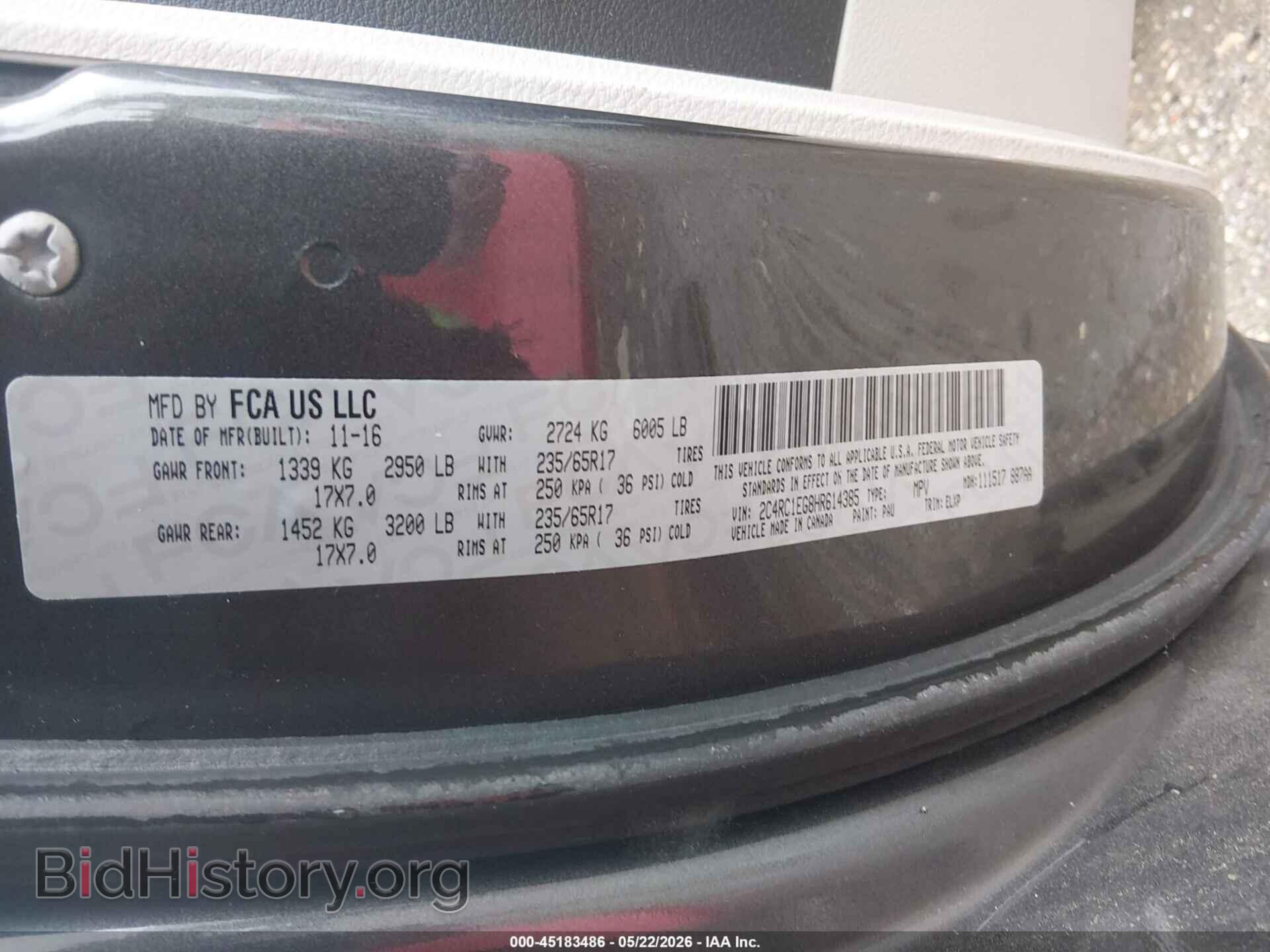 2017 CHRYSLER PACIFICA - VIN: 2C4RC1EG8HR614385 - Фото 9