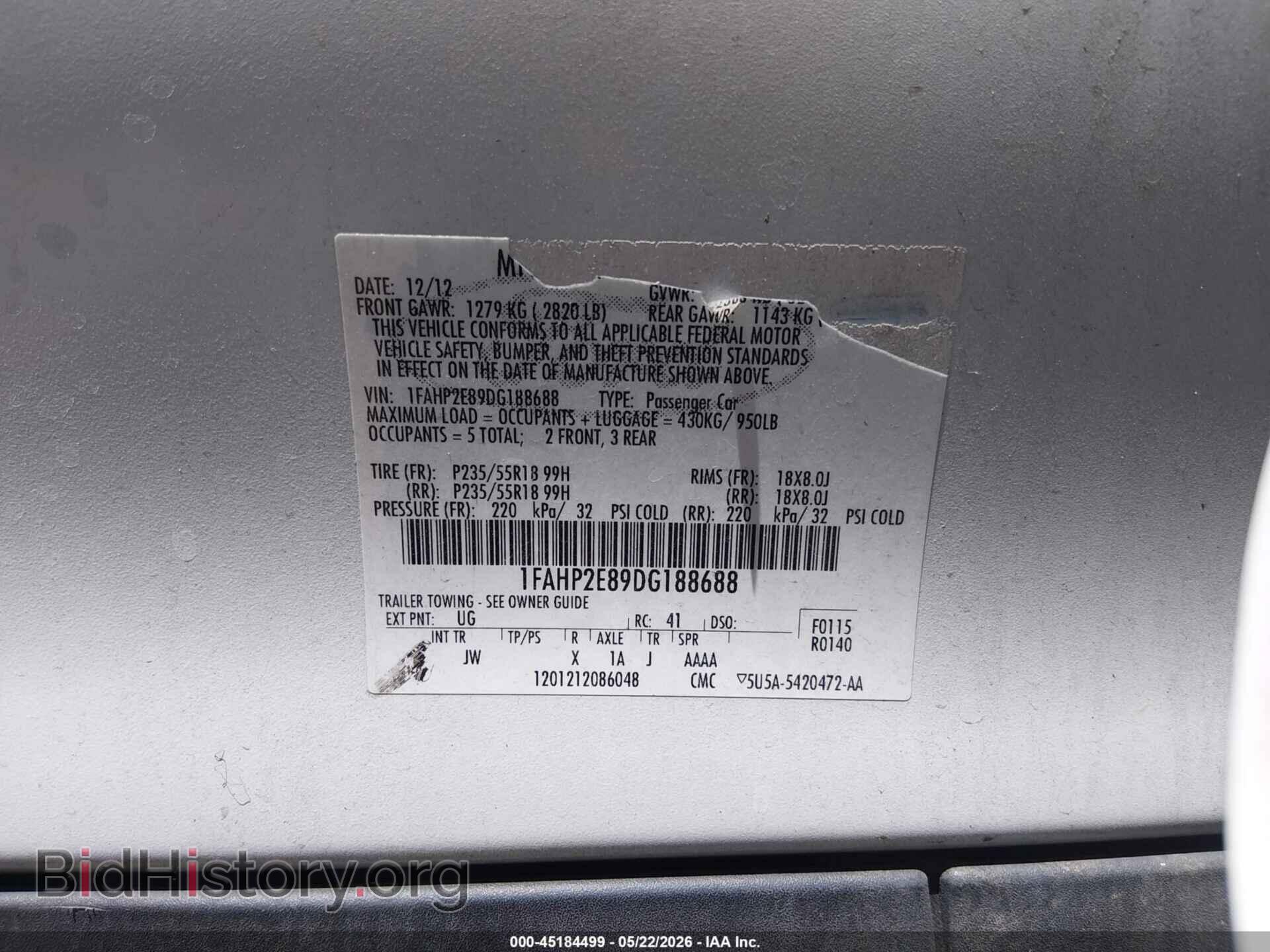 2013 FORD TAURUS - VIN: 1FAHP2E89DG188688 - Фото 9