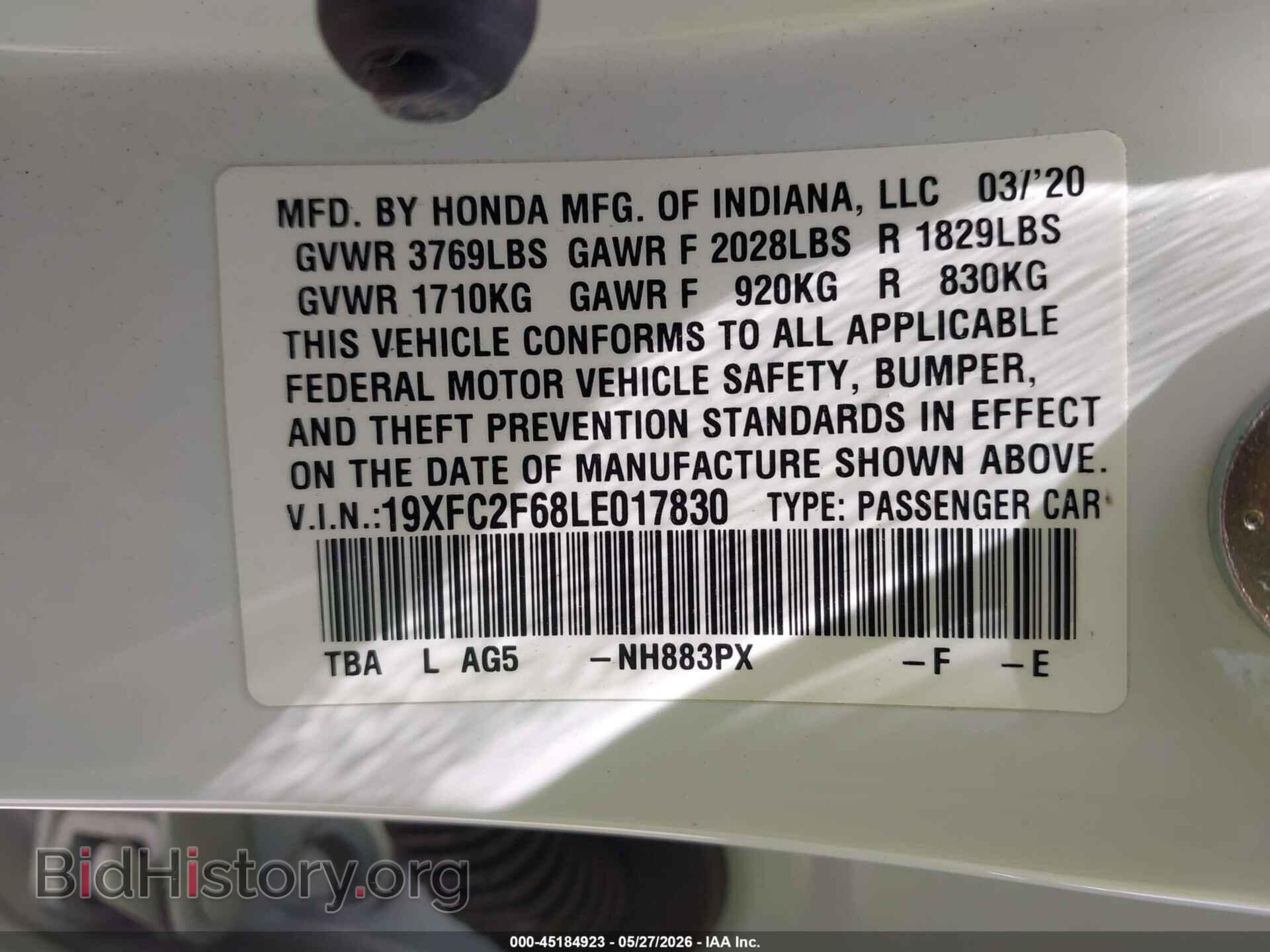 2020 HONDA CIVIC - VIN: 19XFC2F68LE017830 - Фото 9
