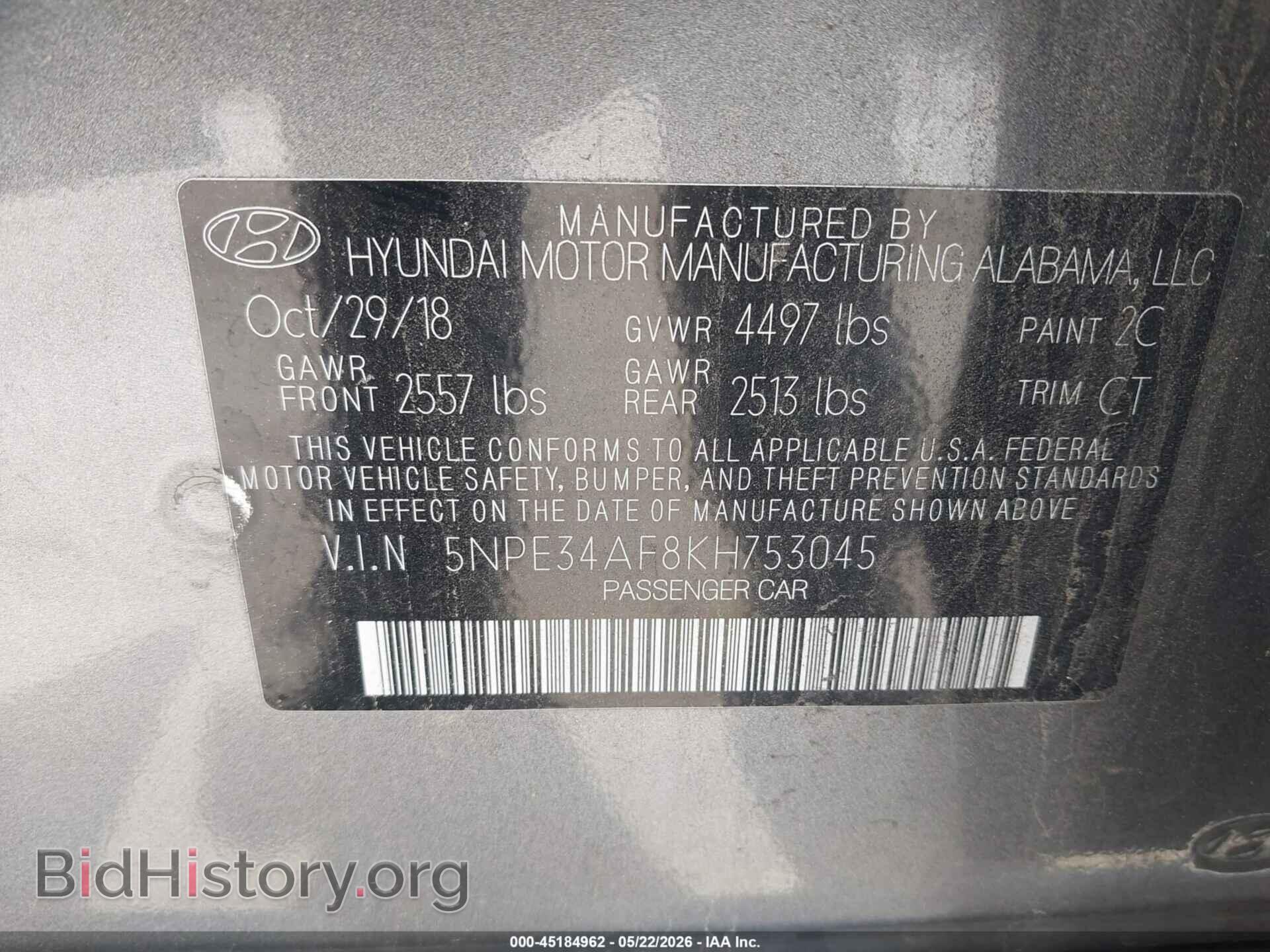 2019 HYUNDAI SONATA - VIN: 5NPE34AF8KH753045 - Фото 9