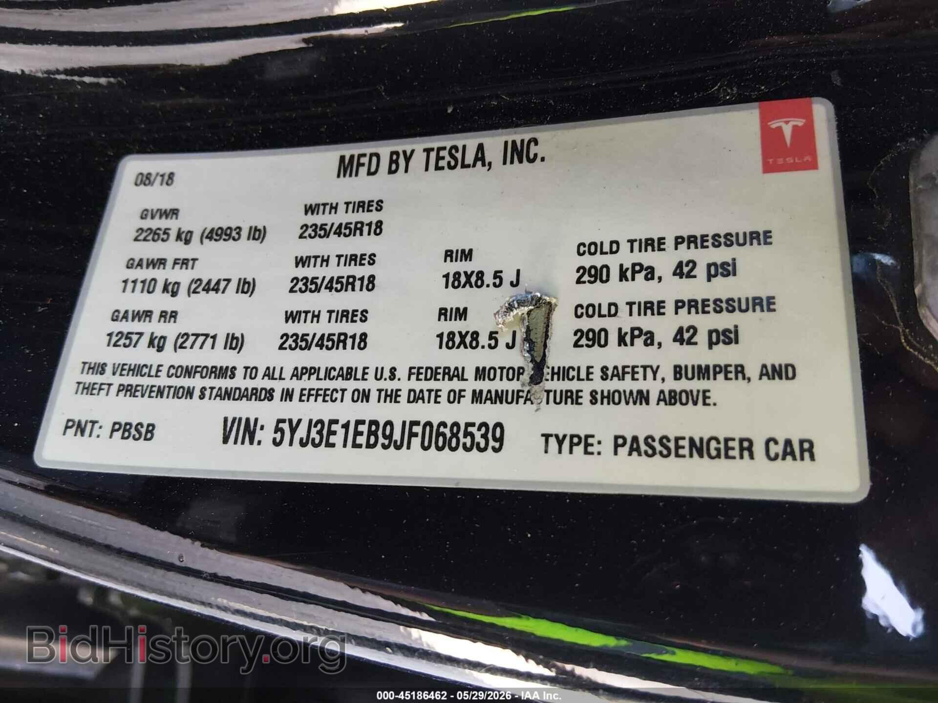 2018 TESLA MODEL 3 - VIN: 5YJ3E1EB9JF068539 - Фото 9