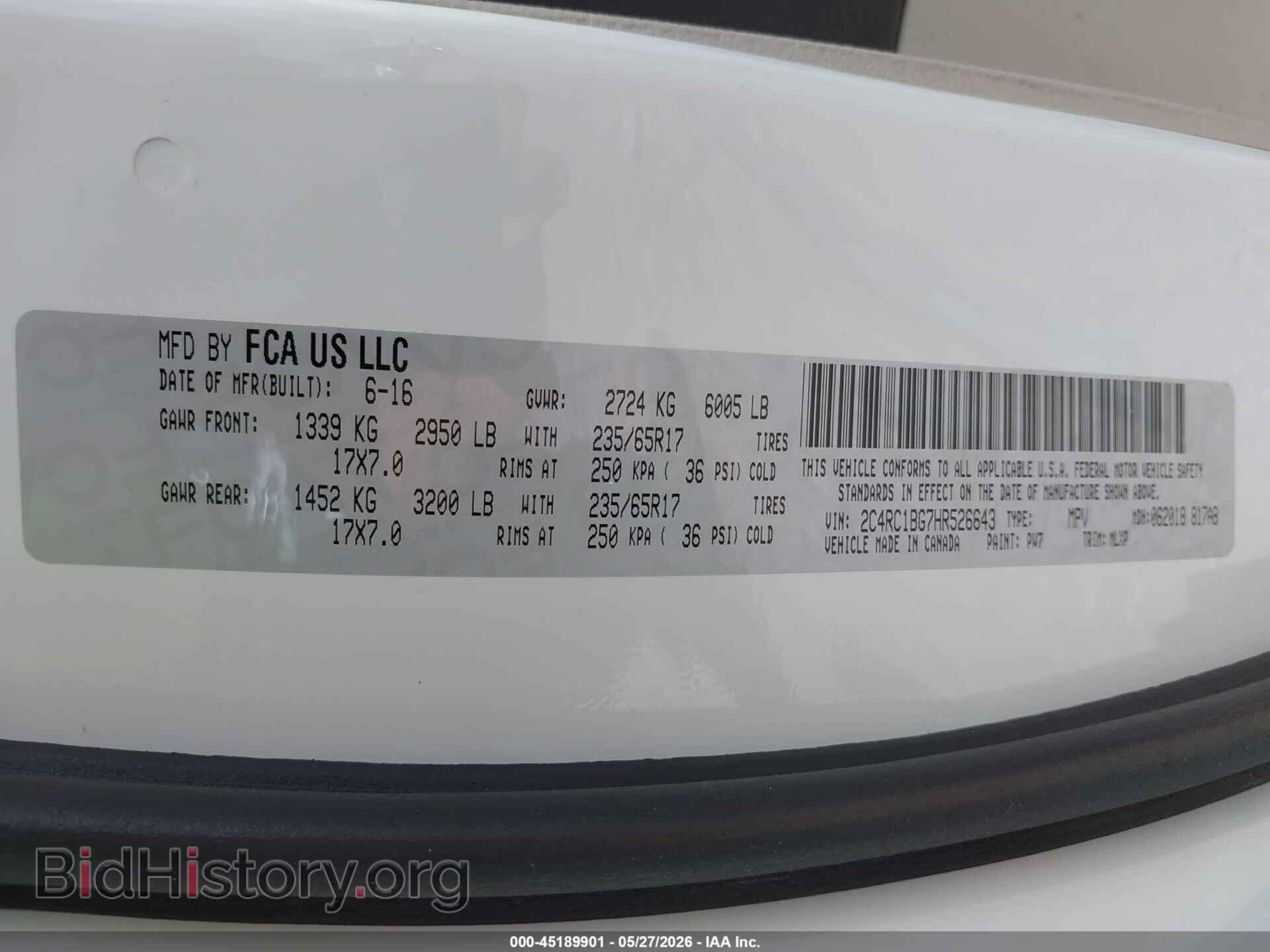 2017 CHRYSLER PACIFICA - VIN: 2C4RC1BG7HR526643 - Photo 9