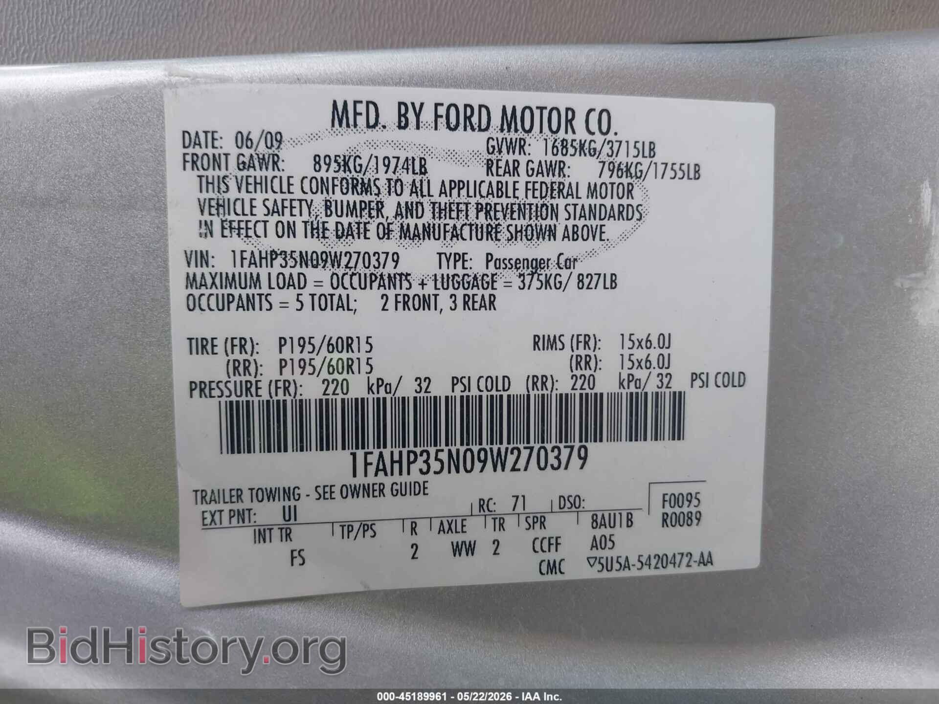 2009 FORD FOCUS - VIN: 1FAHP35N09W270379 - Фото 9