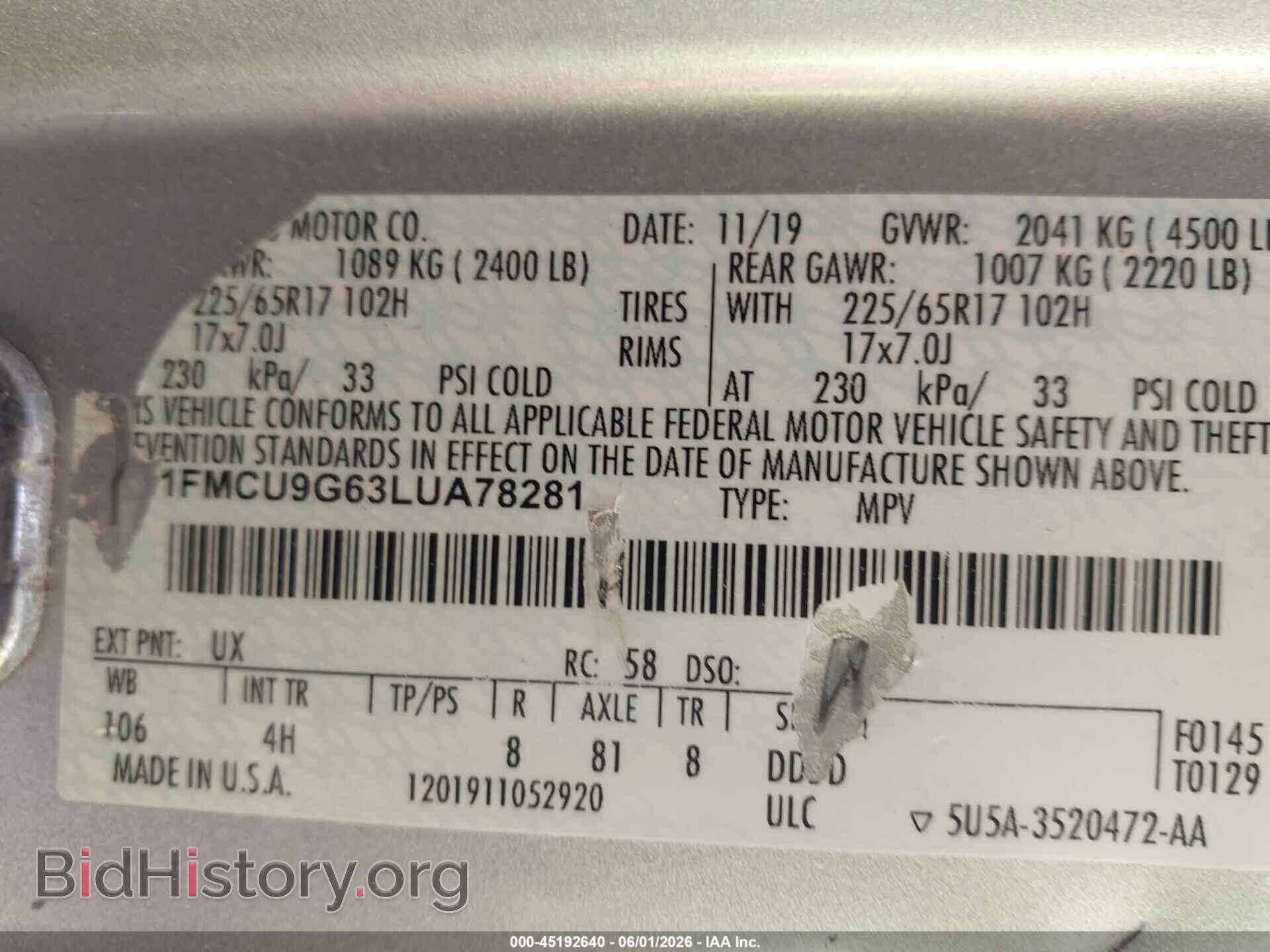 2020 FORD ESCAPE - VIN: 1FMCU9G63LUA78281 - Photo 9