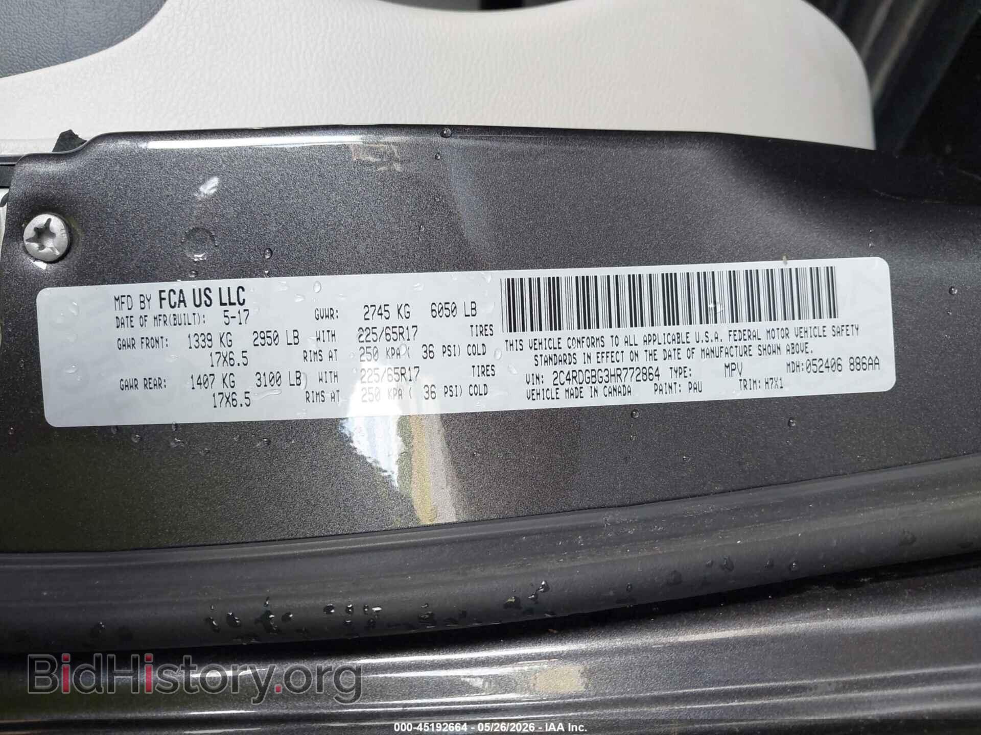2017 DODGE GRAND CARAVAN - VIN: 2C4RDGBG3HR772864 - Фото 9
