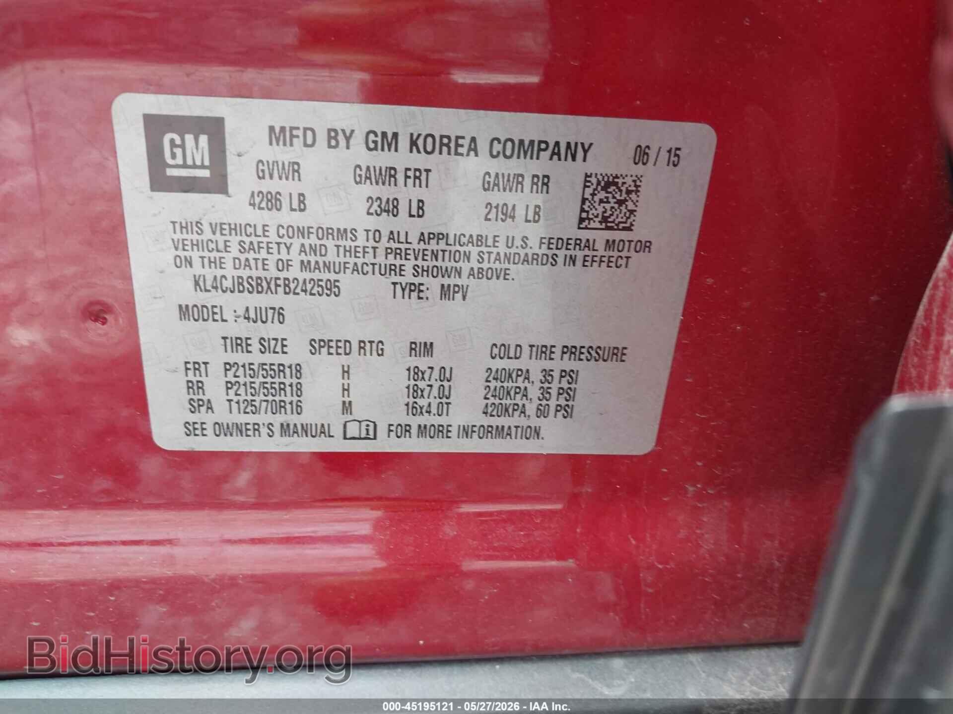 2015 BUICK ENCORE - VIN: KL4CJBSBXFB242595 - Фото 9