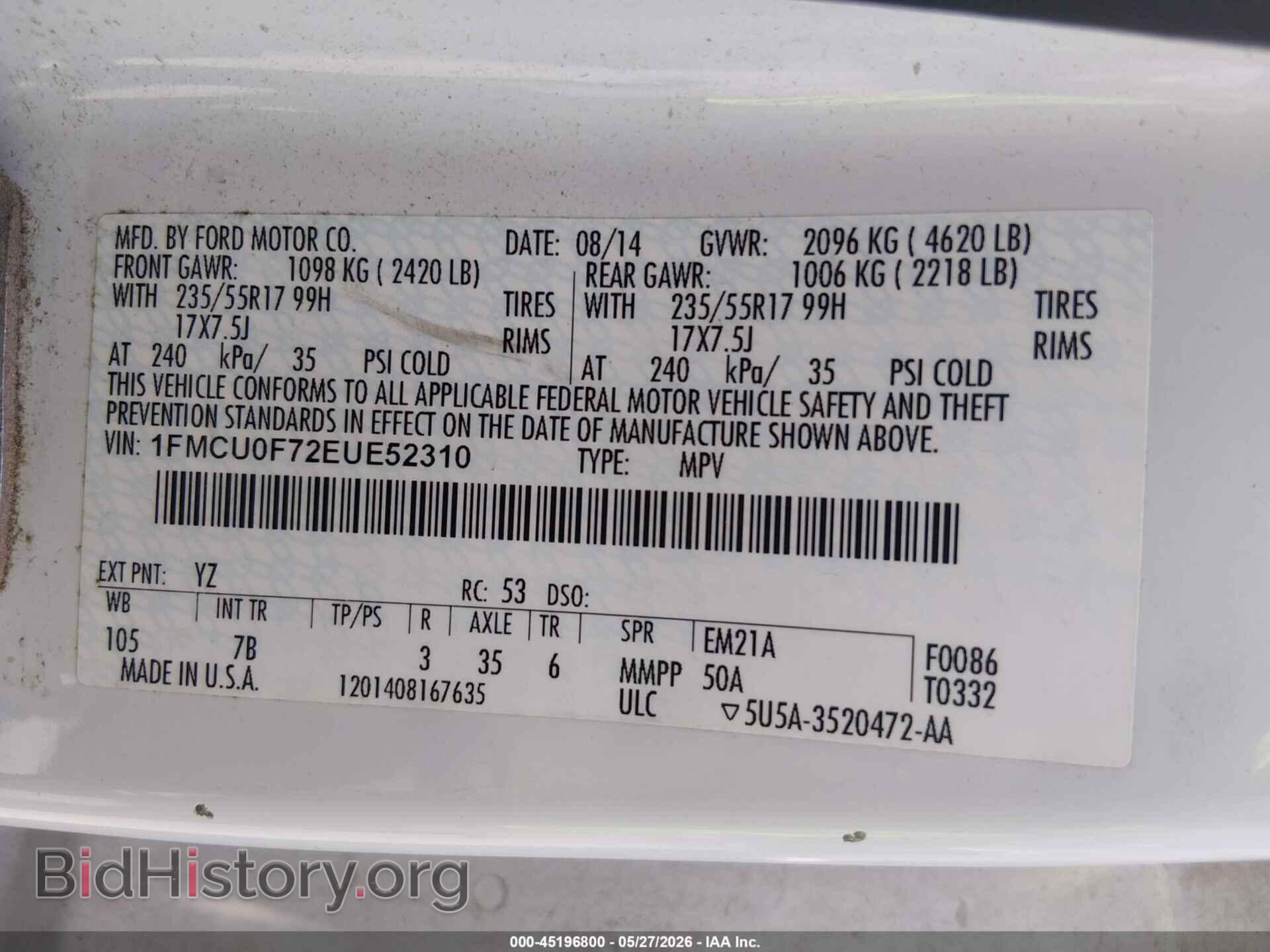 2014 FORD ESCAPE - VIN: 1FMCU0F72EUE52310 - Photo 9