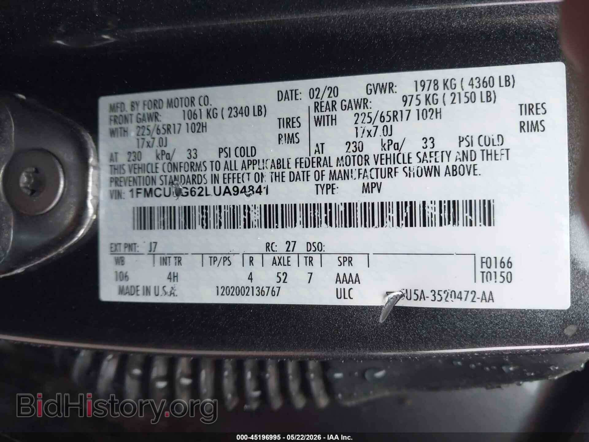 2020 FORD ESCAPE - VIN: 1FMCU0G62LUA94841 - Photo 9