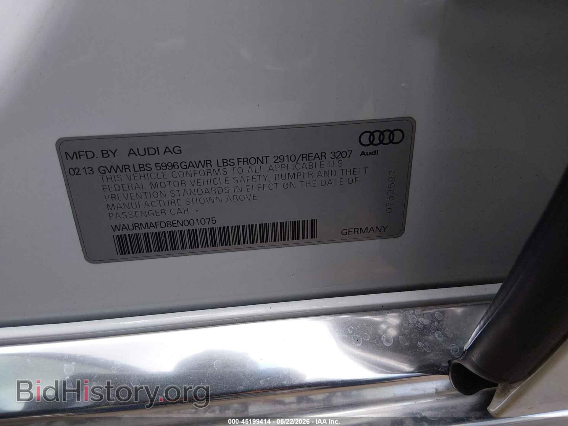 2014 AUDI A8 L - VIN: WAURMAFD8EN001075 - Фото 9