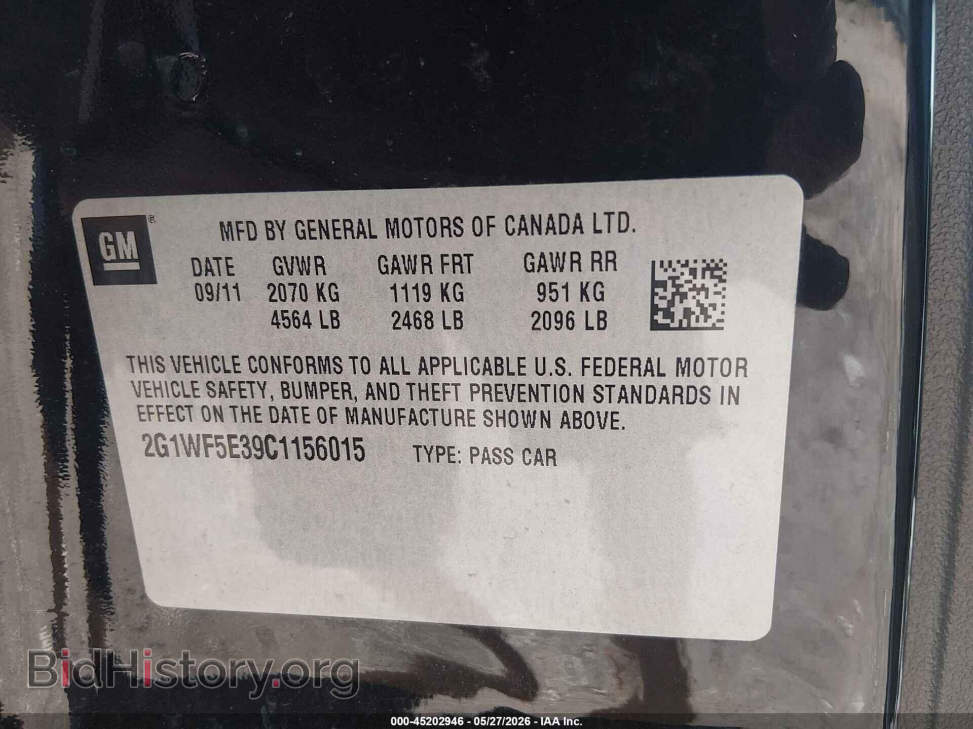 2012 CHEVROLET IMPALA - VIN: 2G1WF5E39C1156015 - Фото 9