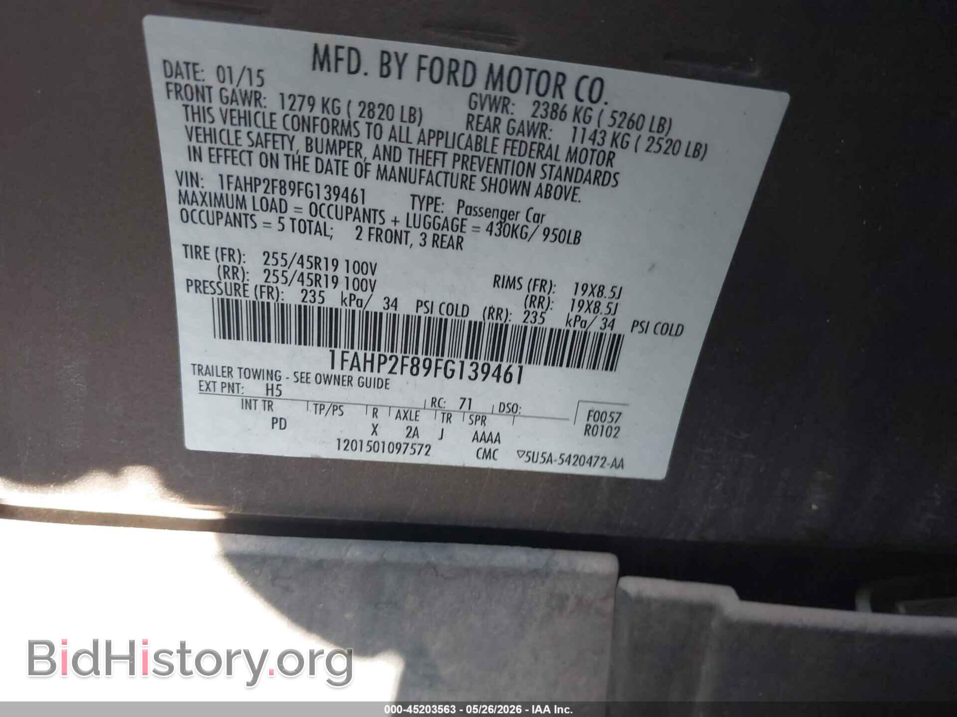 2015 FORD TAURUS - VIN: 1FAHP2F89FG139461 - Photo 9