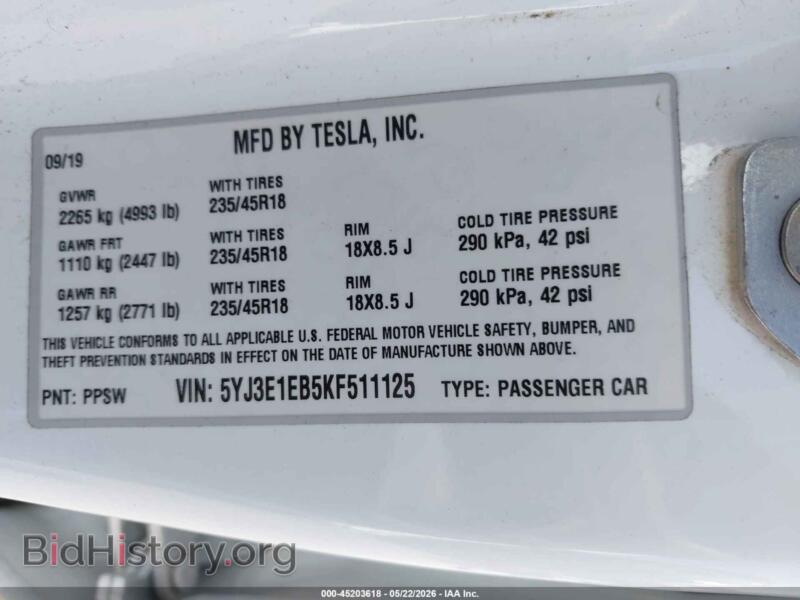 2019 Tesla MODEL 3 (VIN 5YJ3E1EB5KF511125) — фото 9 из 19