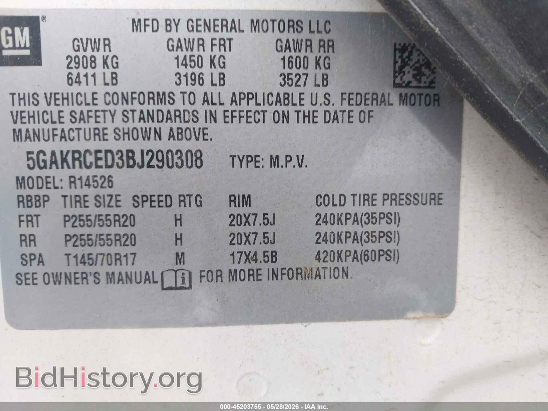 2011 BUICK ENCLAVE - VIN: 5GAKRCED3BJ290308 - Фото 9