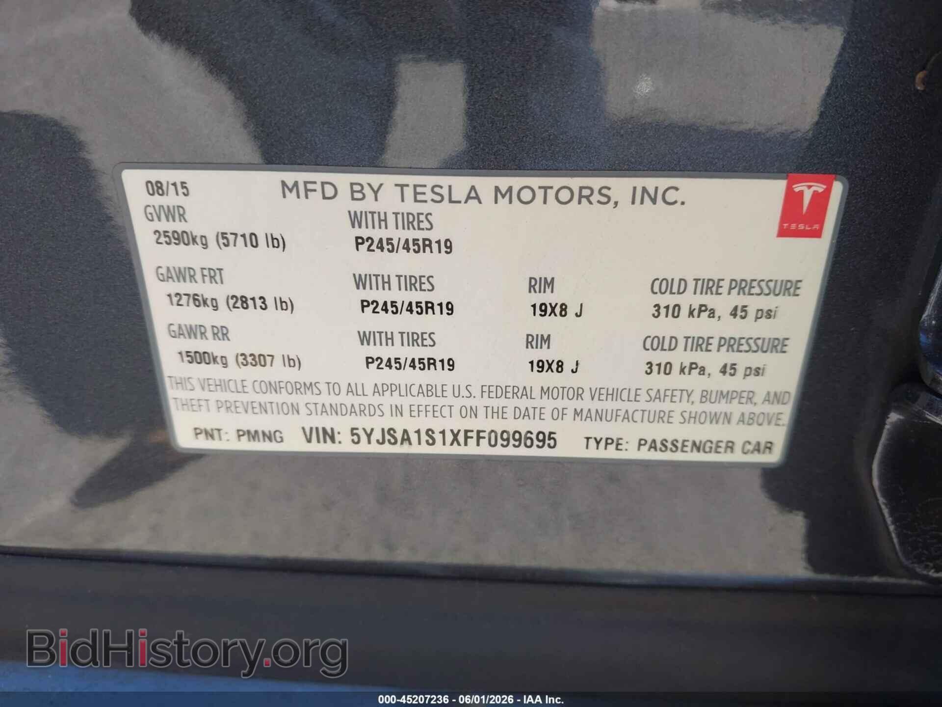 2015 TESLA MODEL S - VIN: 5YJSA1S1XFF099695 - Photo 9
