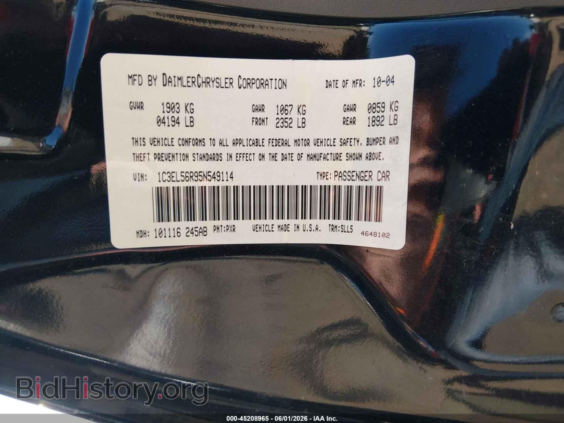 2005 CHRYSLER SEBRING - VIN: 1C3EL56R95N549114 - Photo 9