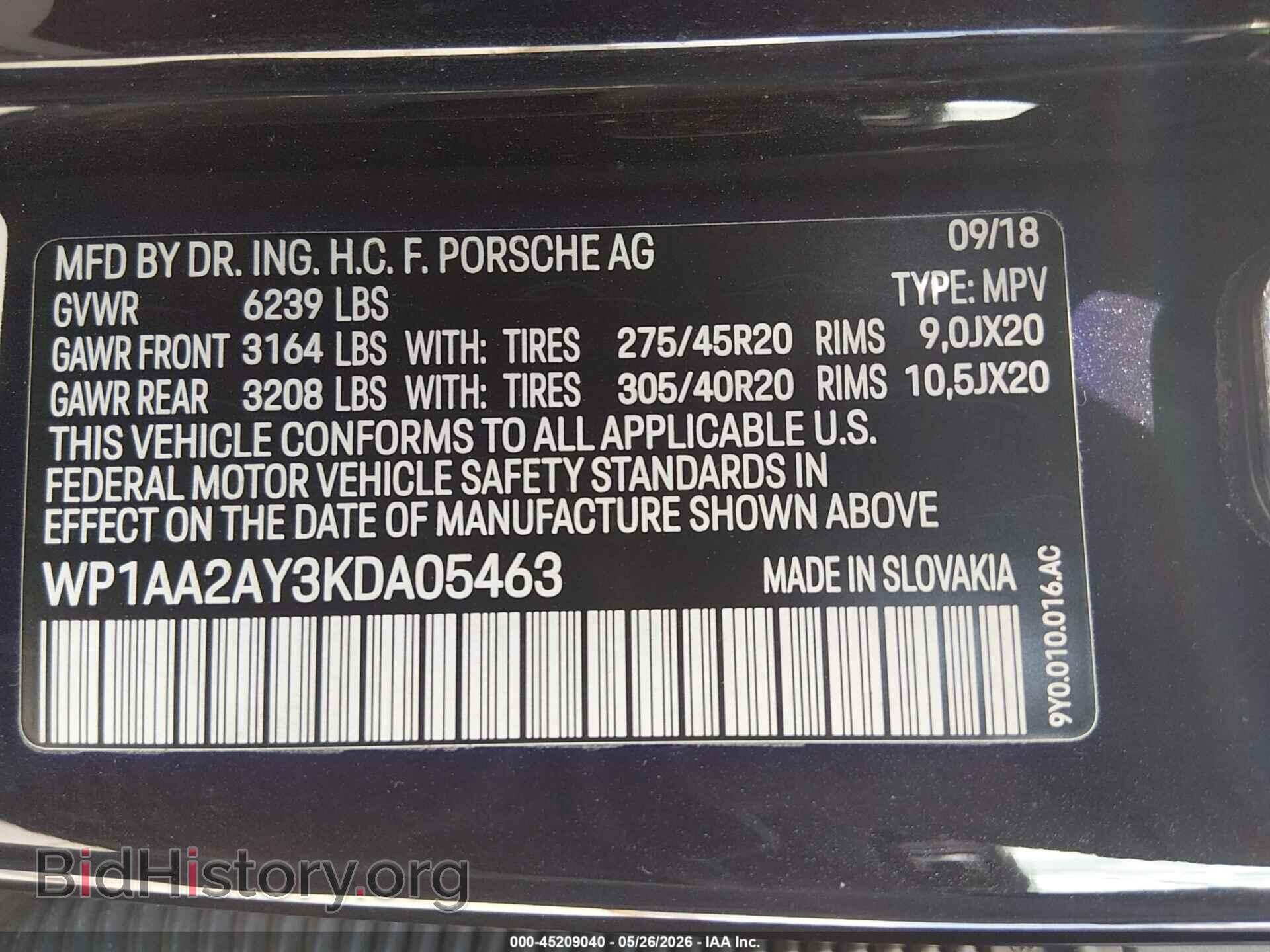 2019 PORSCHE CAYENNE - VIN: WP1AA2AY3KDA05463 - Фото 9