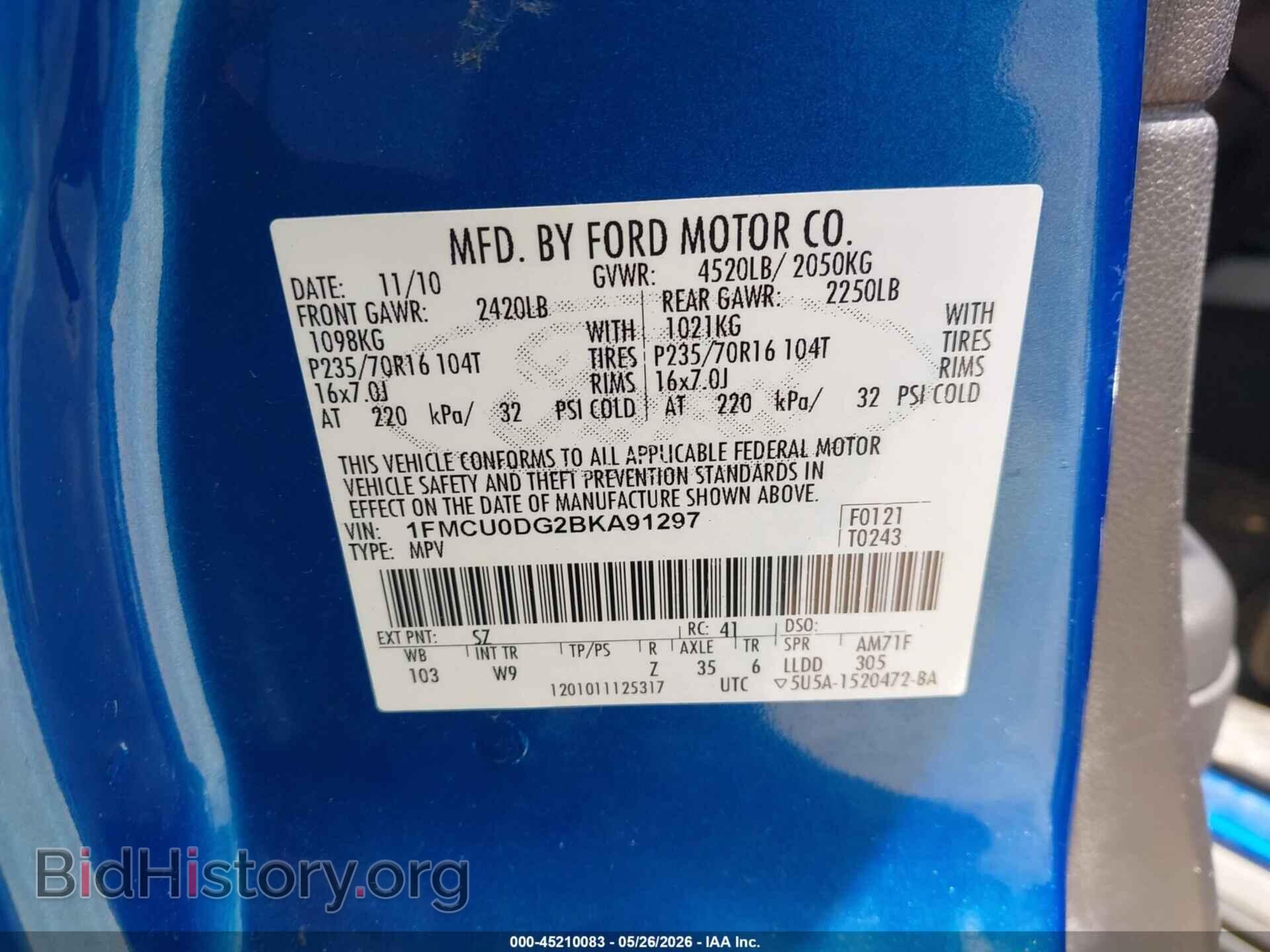 2011 FORD ESCAPE - VIN: 1FMCU0DG2BKA91297 - Фото 9