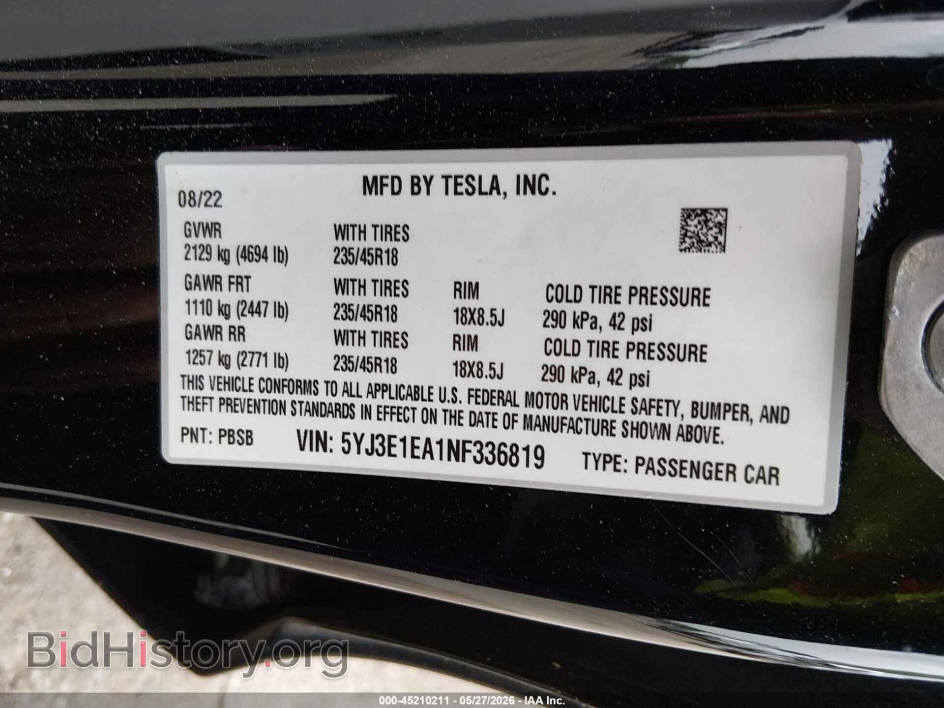 2022 TESLA MODEL 3 - VIN: 5YJ3E1EA1NF336819 - Фото 9