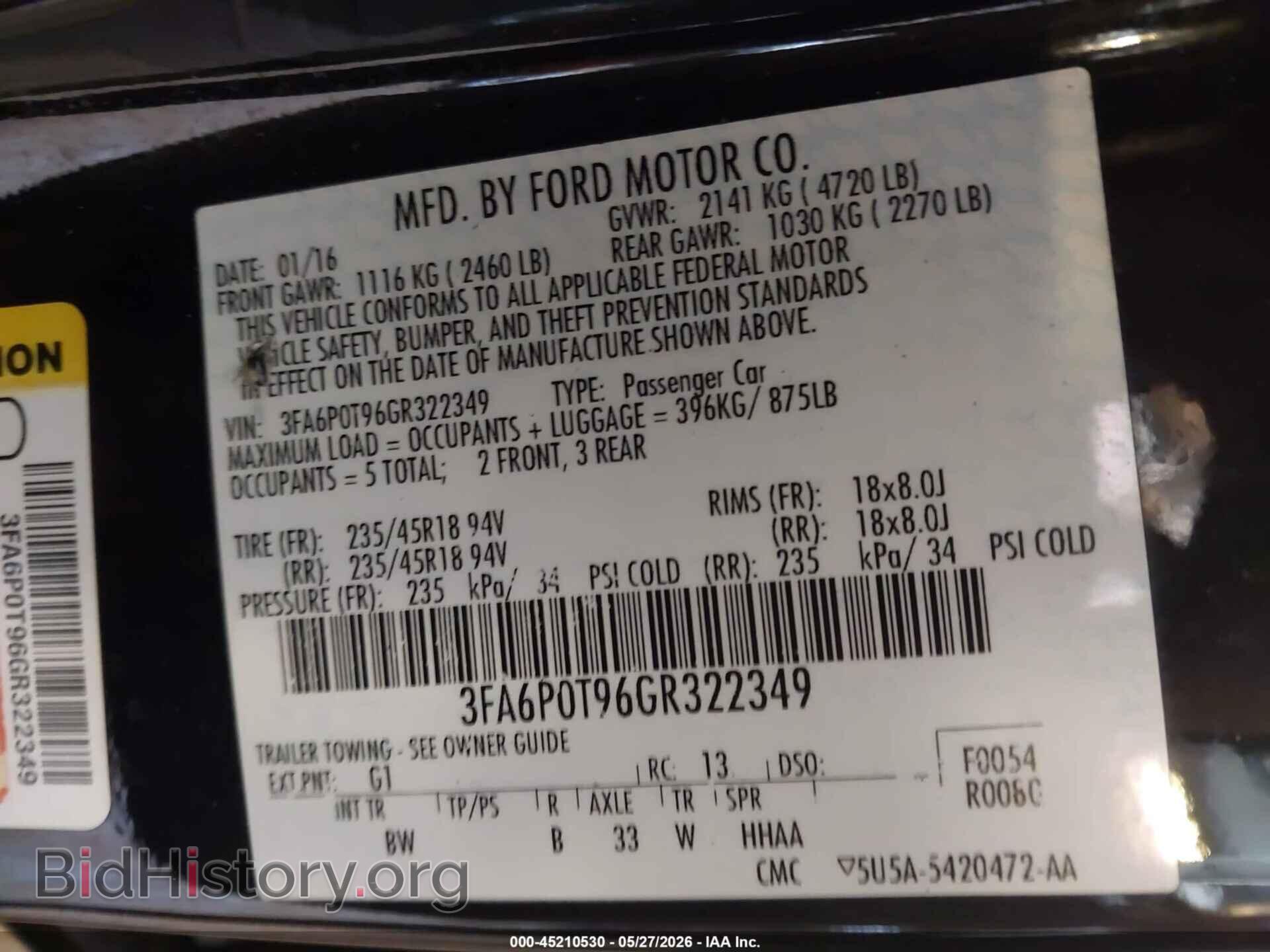 2016 FORD FUSION - VIN: 3FA6P0T96GR322349 - Фото 9