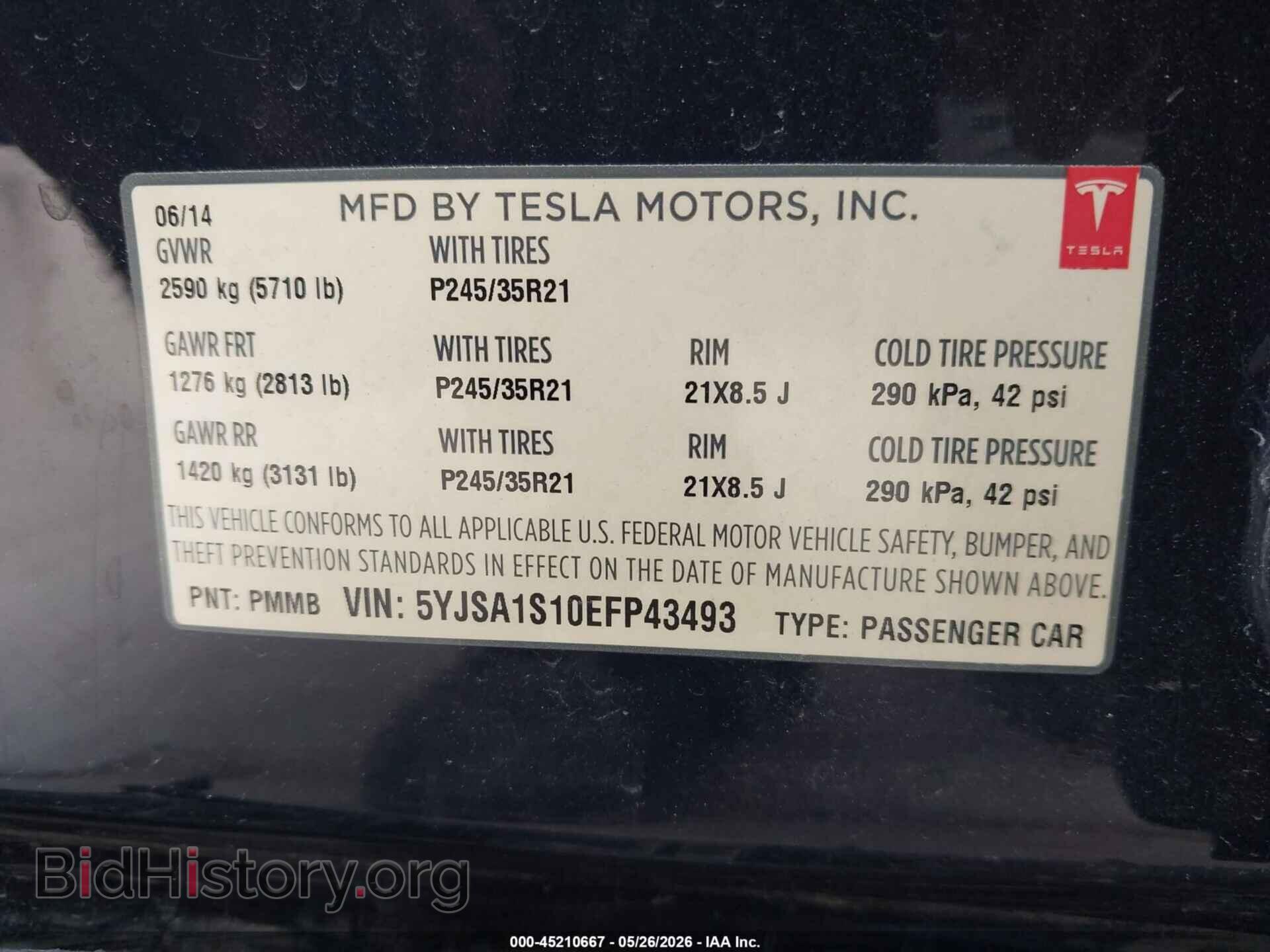 2014 TESLA MODEL S - VIN: 5YJSA1S10EFP43493 - Фото 9