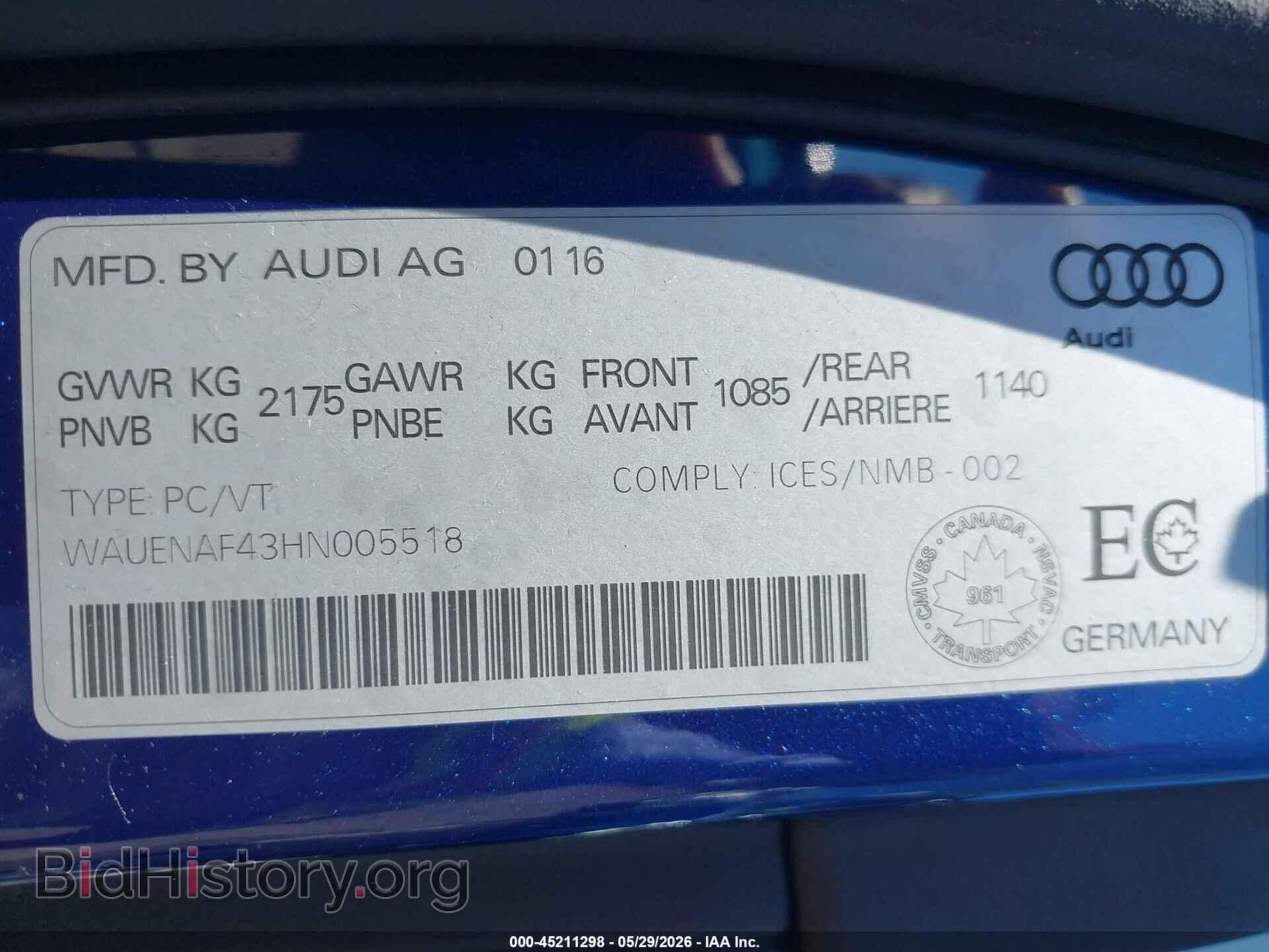 2017 AUDI A4 - VIN: WAUENAF43HN005518 - Фото 9