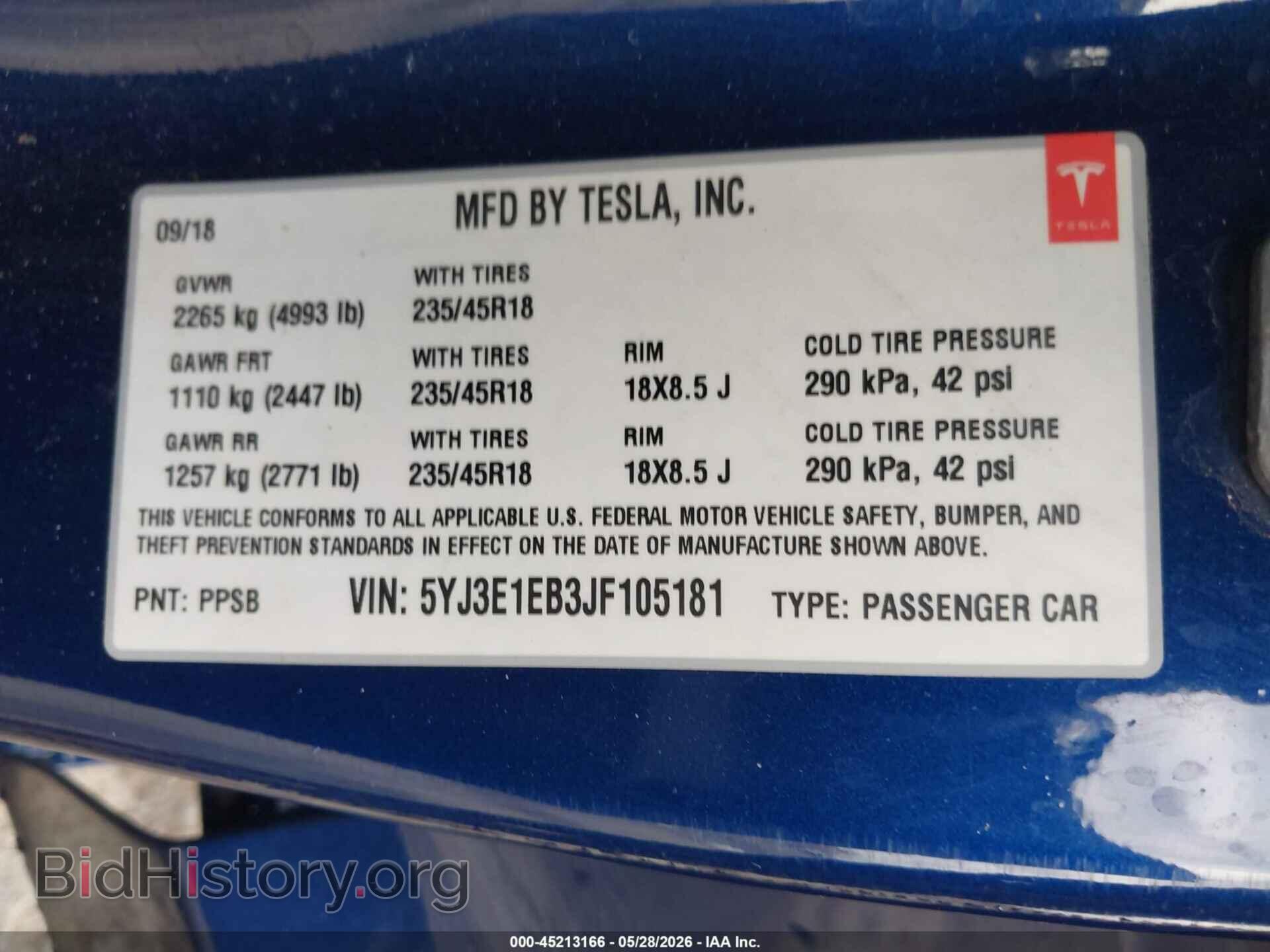 2018 TESLA MODEL 3 - VIN: 5YJ3E1EB3JF105181 - Photo 9