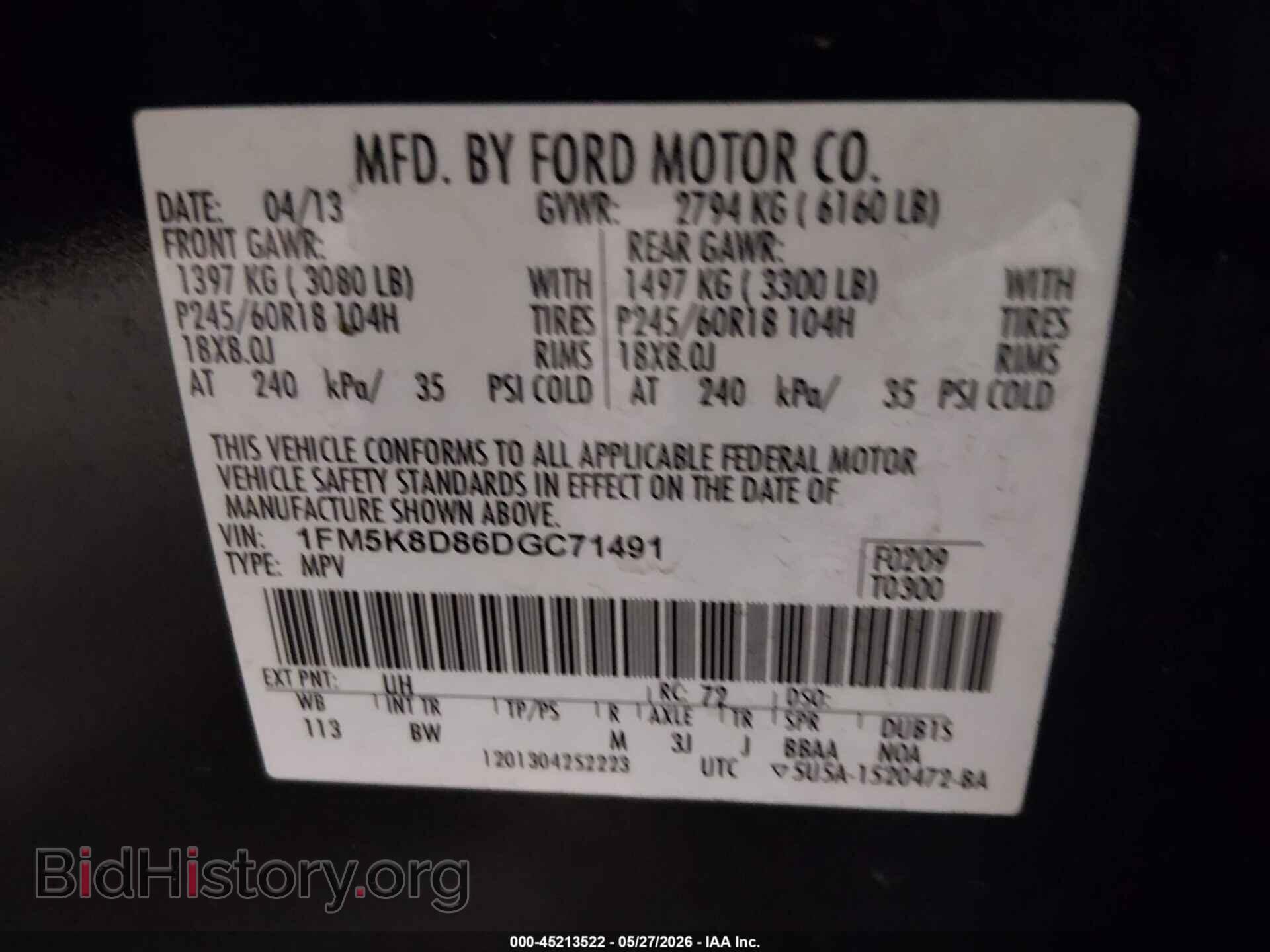 2013 FORD EXPLORER - VIN: 1FM5K8D86DGC71491 - Фото 9