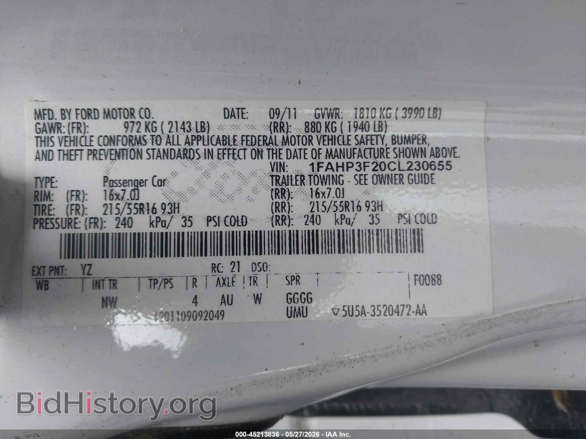 2012 FORD FOCUS - VIN: 1FAHP3F20CL230655 - Photo 9