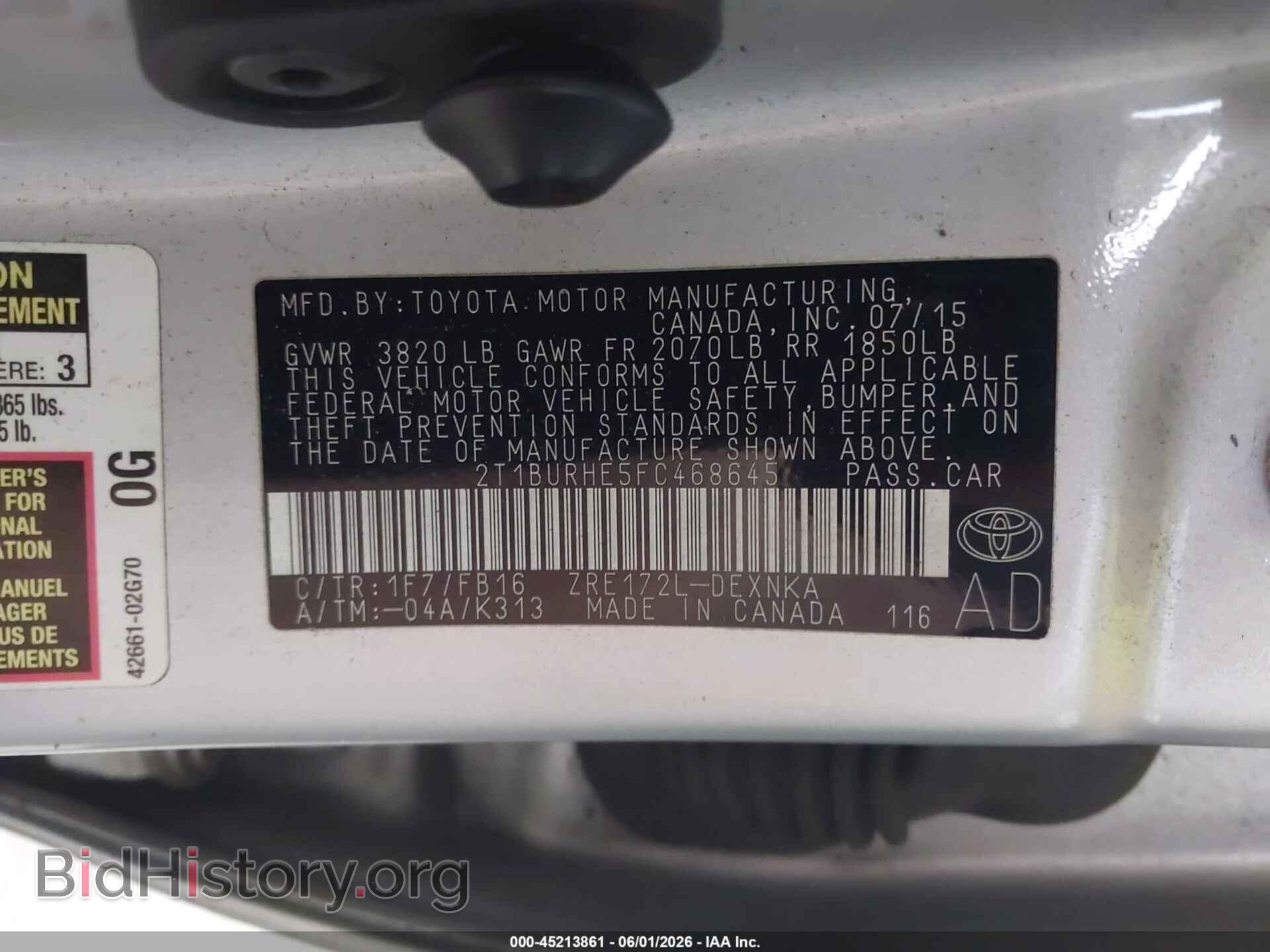 2015 TOYOTA COROLLA - VIN: 2T1BURHE5FC468645 - Фото 9