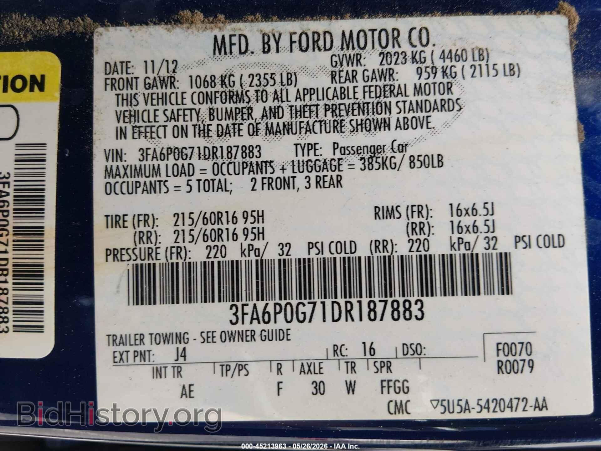 2013 FORD FUSION - VIN: 3FA6P0G71DR187883 - Фото 9
