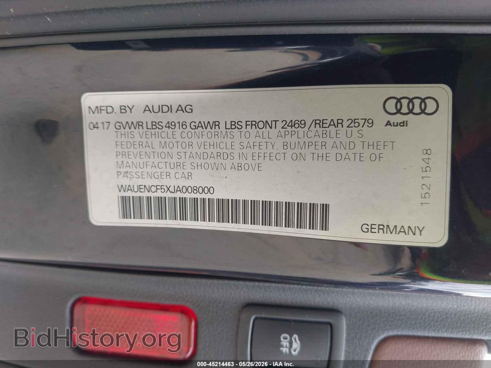 2018 AUDI A5 - VIN: WAUENCF5XJA008000 - Фото 9