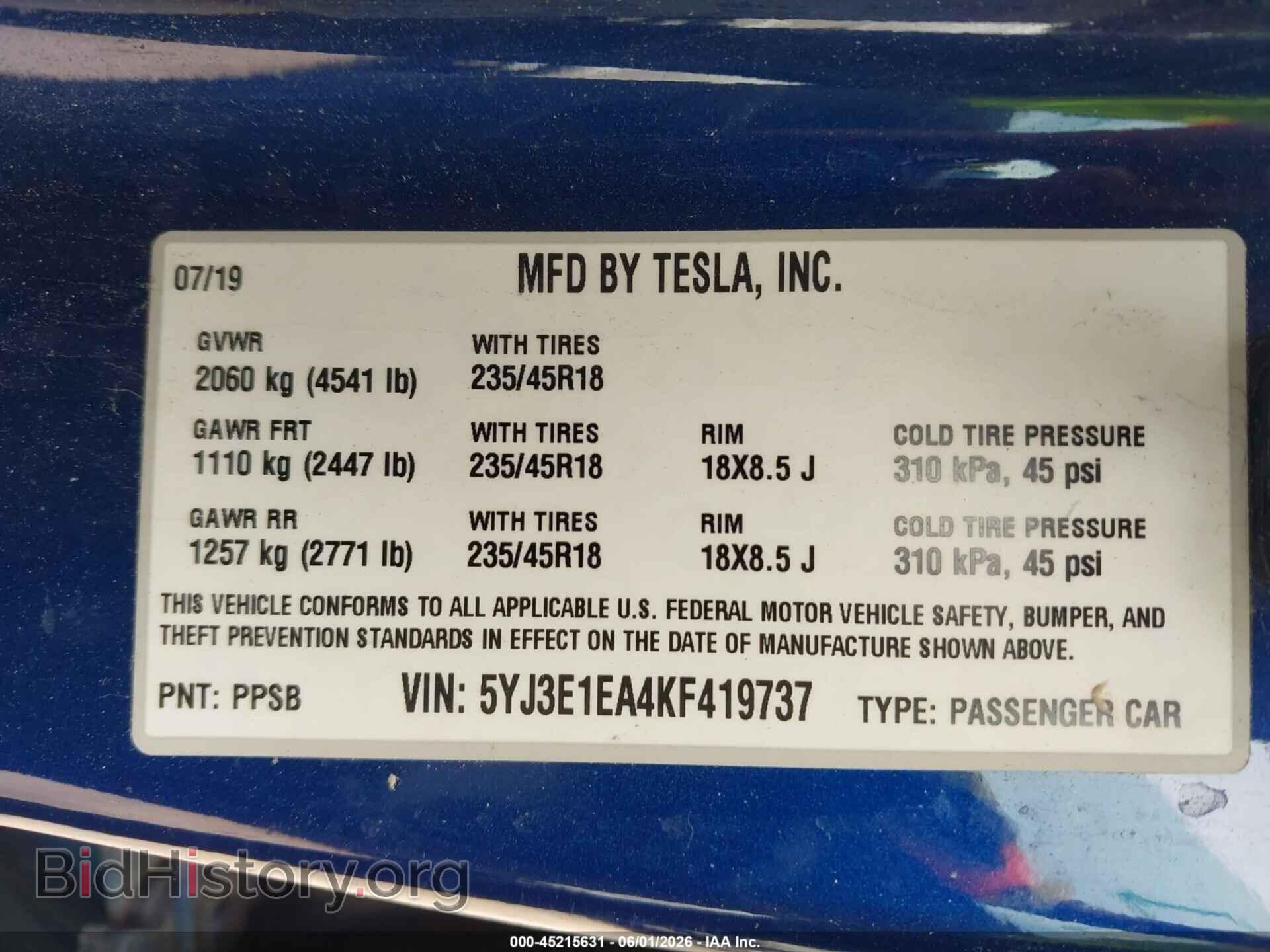 2019 TESLA MODEL 3 - VIN: 5YJ3E1EA4KF419737 - Photo 9