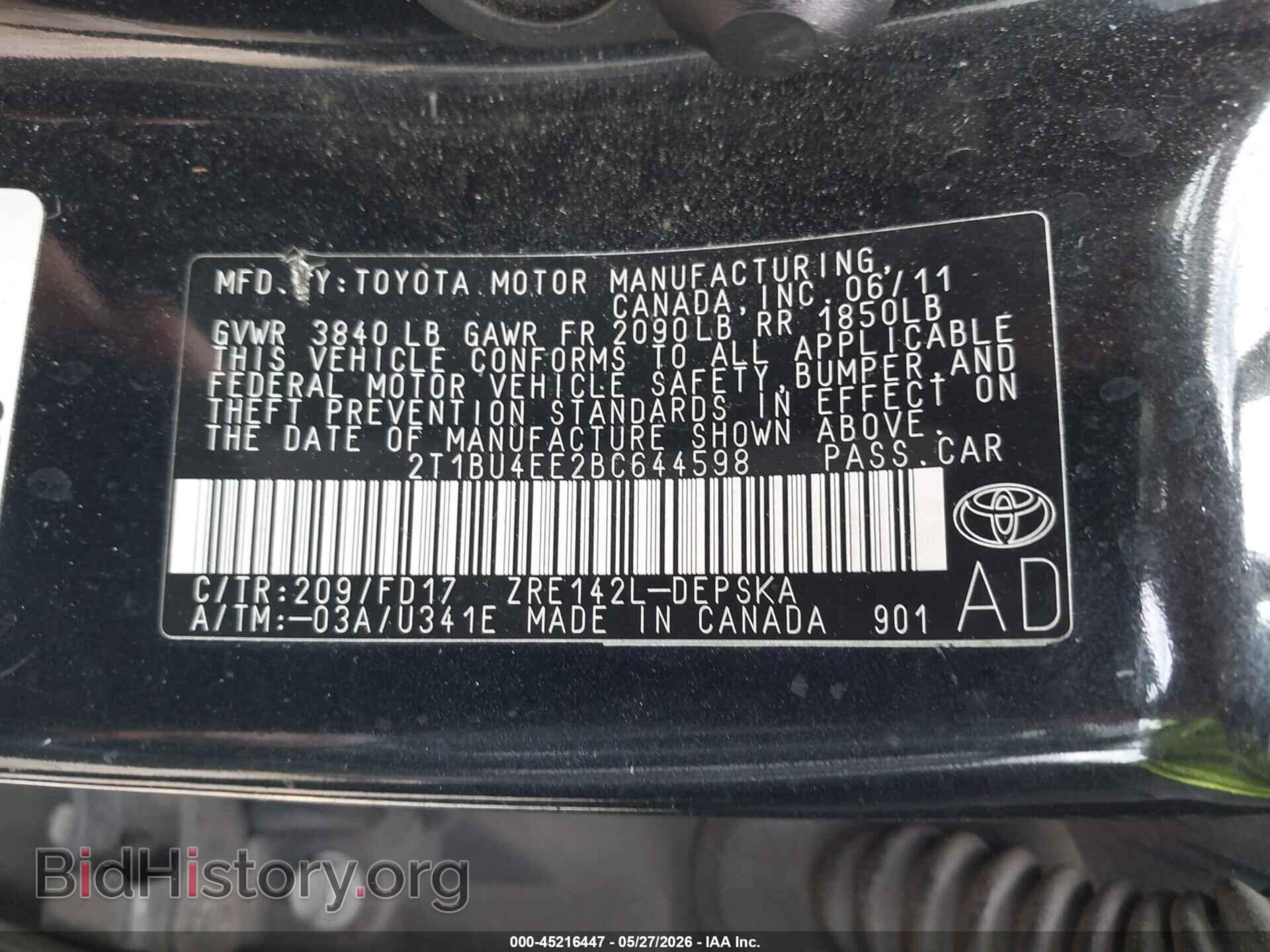 2011 TOYOTA COROLLA - VIN: 2T1BU4EE2BC644598 - Фото 9
