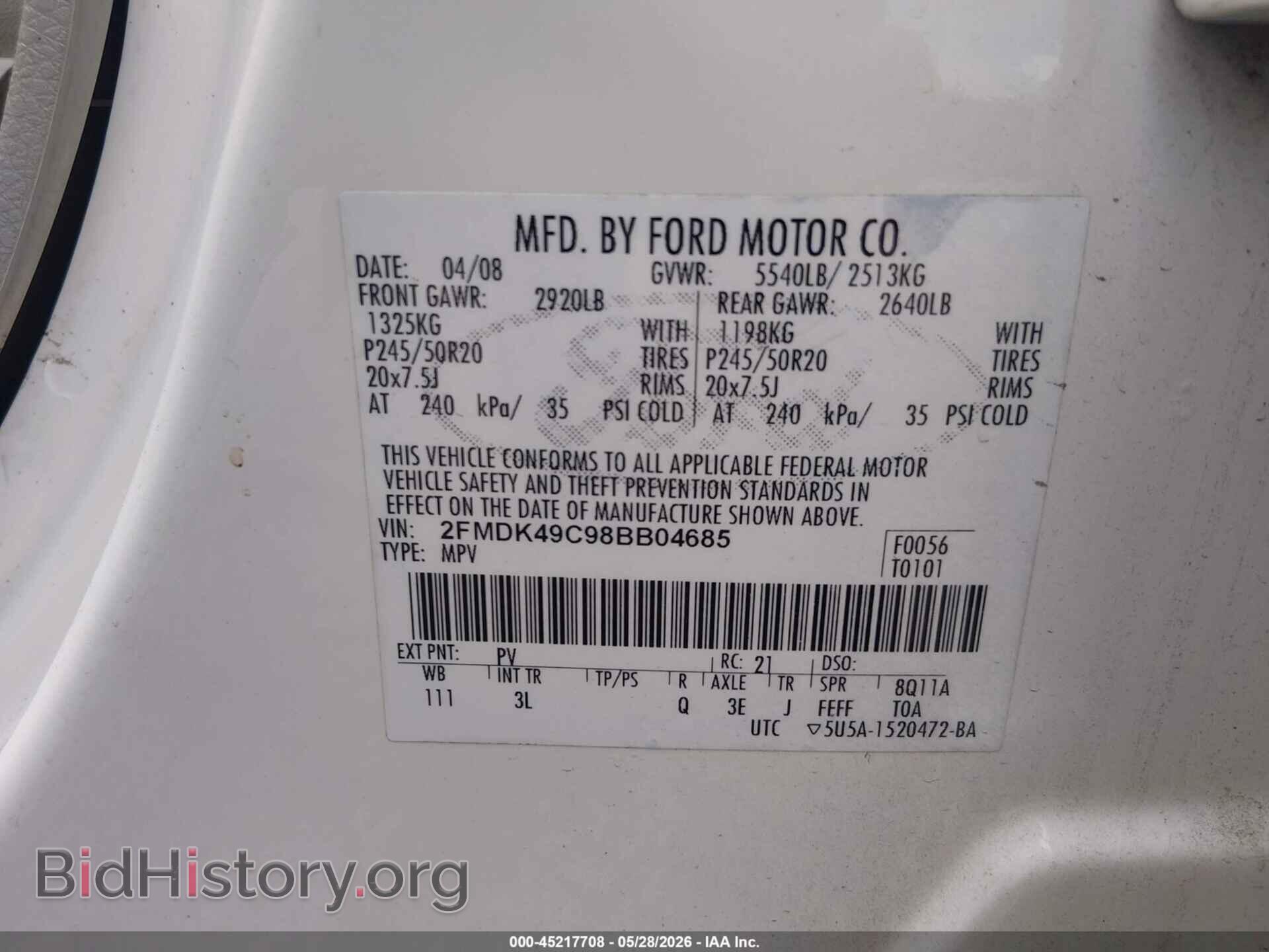 2008 FORD EDGE - VIN: 2FMDK49C98BB04685 - Фото 9
