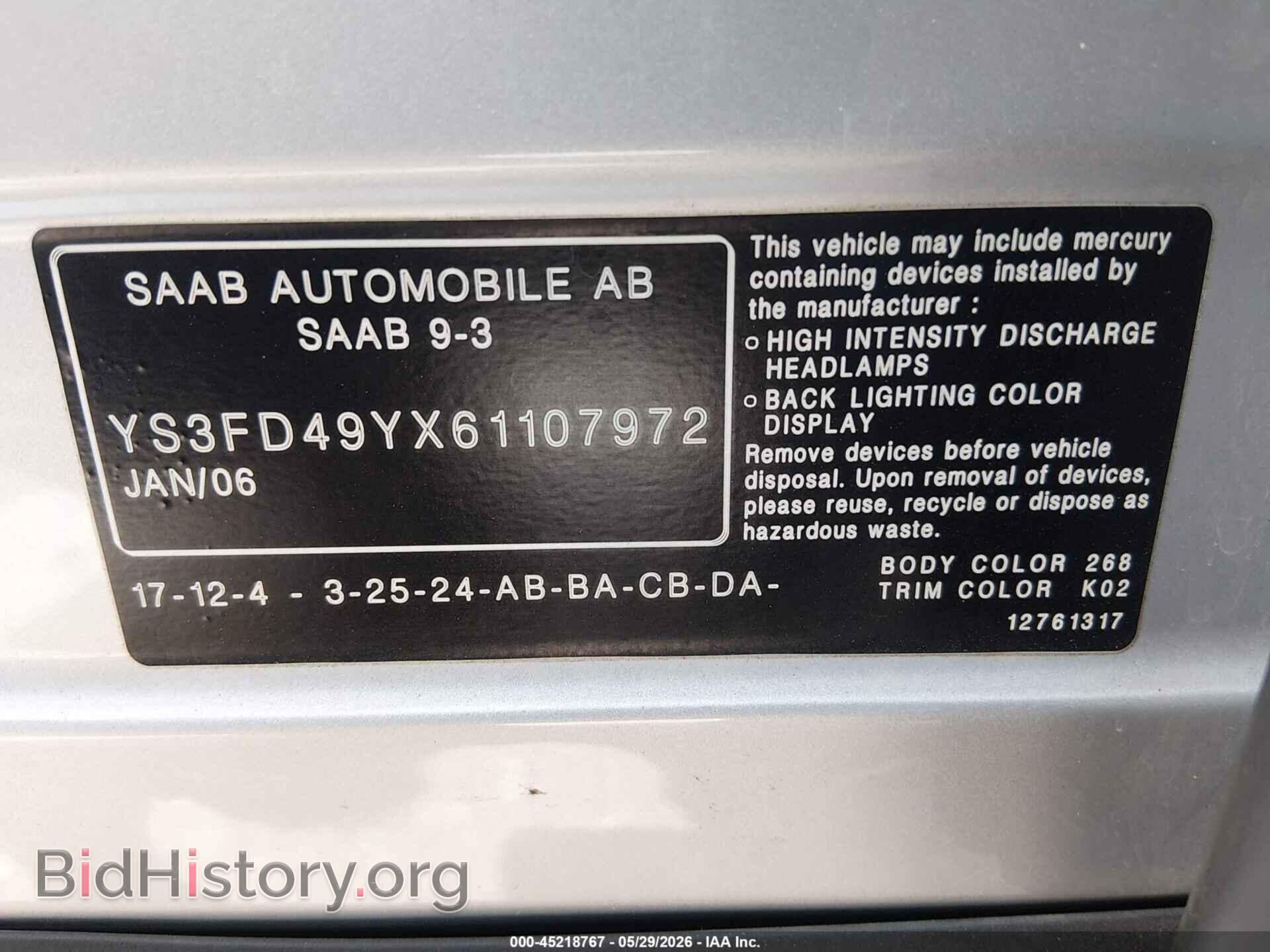 2006 SAAB 9-3 - VIN: YS3FD49YX61107972 - Фото 9