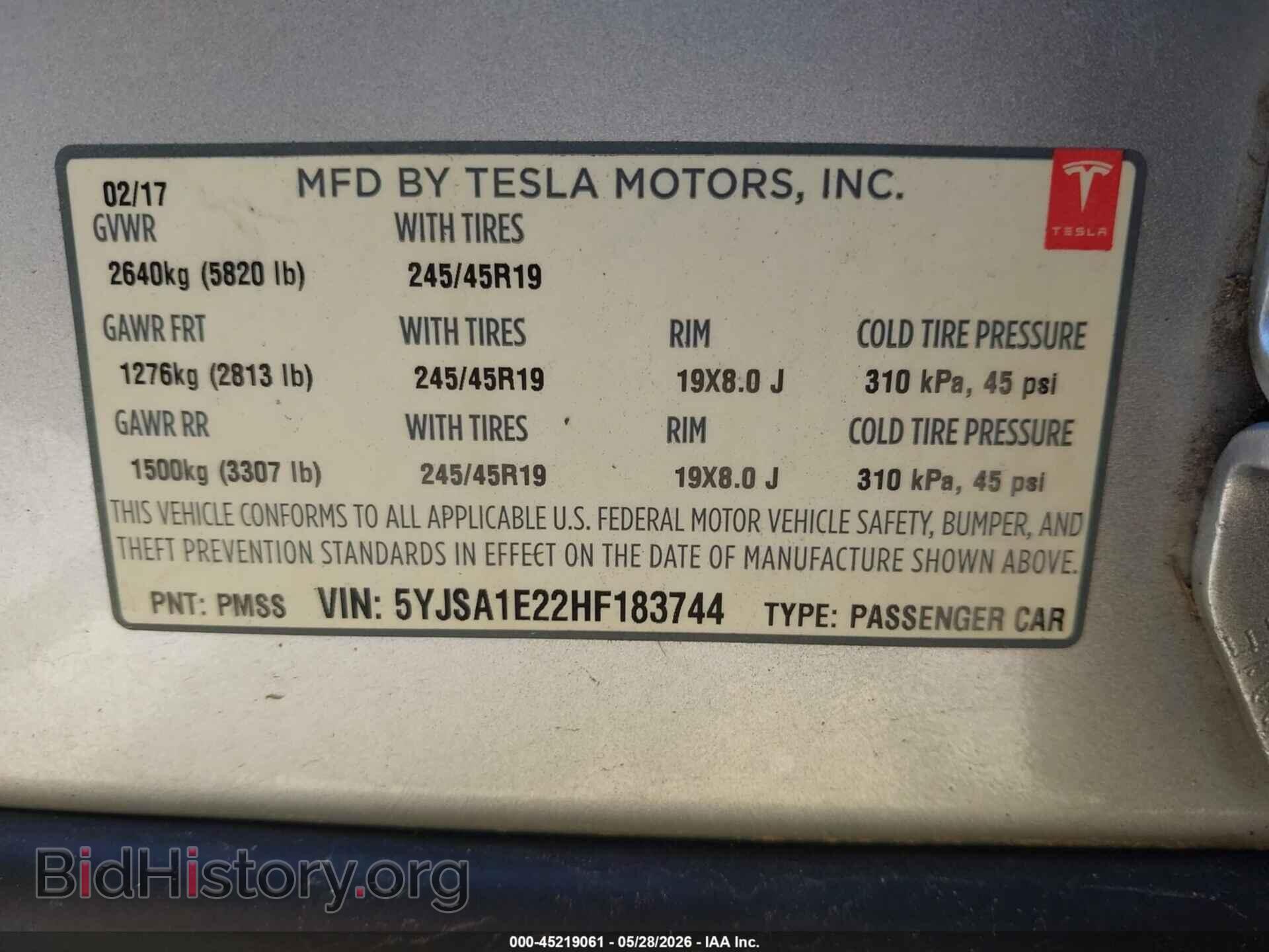2017 TESLA MODEL S - VIN: 5YJSA1E22HF183744 - Photo 9