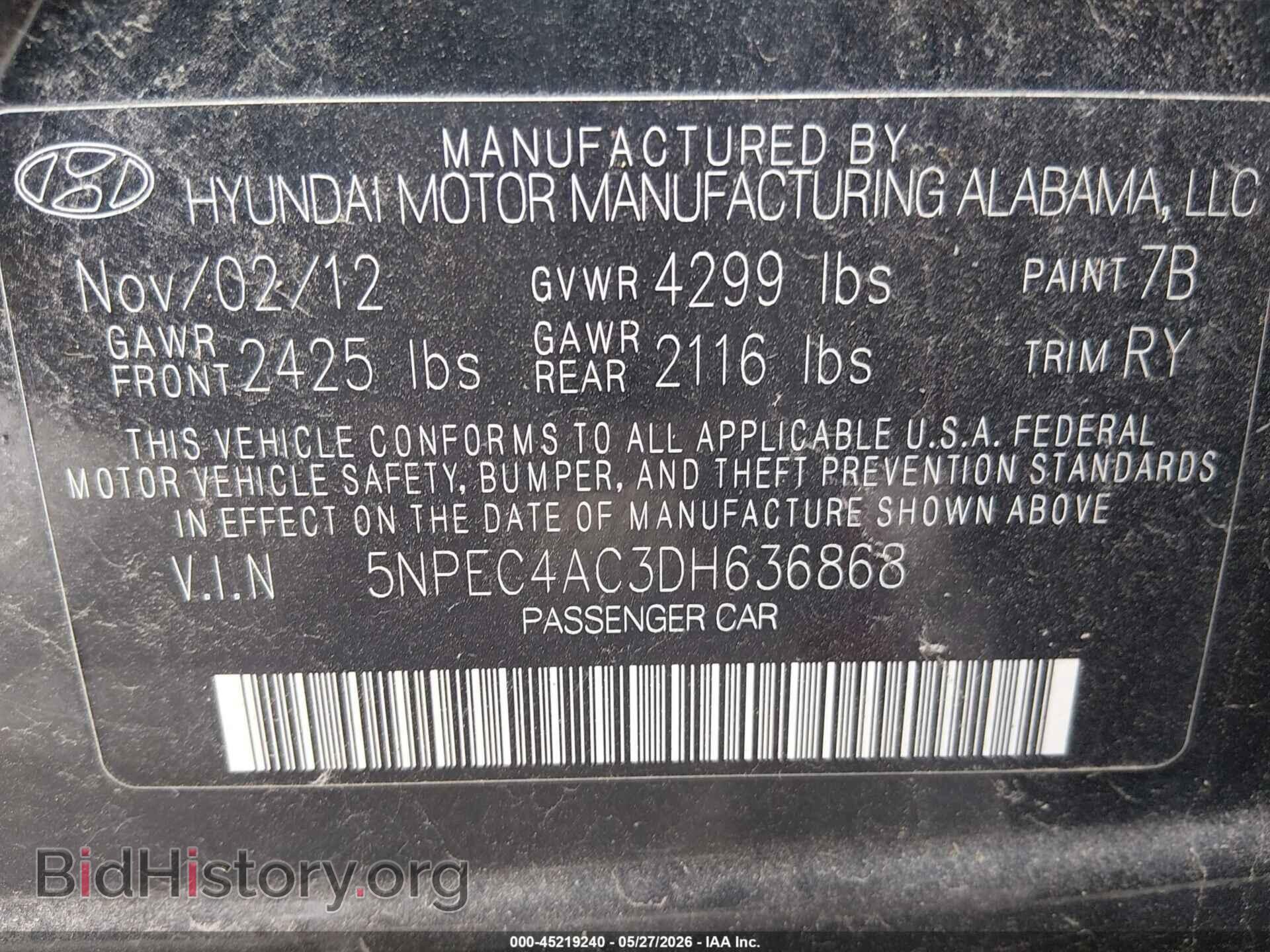 2013 HYUNDAI SONATA - VIN: 5NPEC4AC3DH636868 - Photo 9