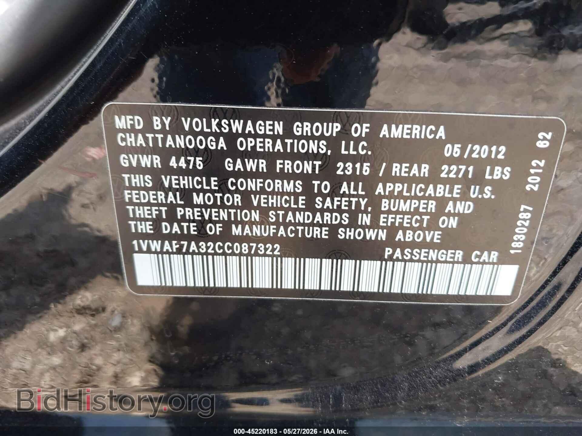 2012 VOLKSWAGEN PASSAT - VIN: 1VWAP7A32CC087322 - Фото 9