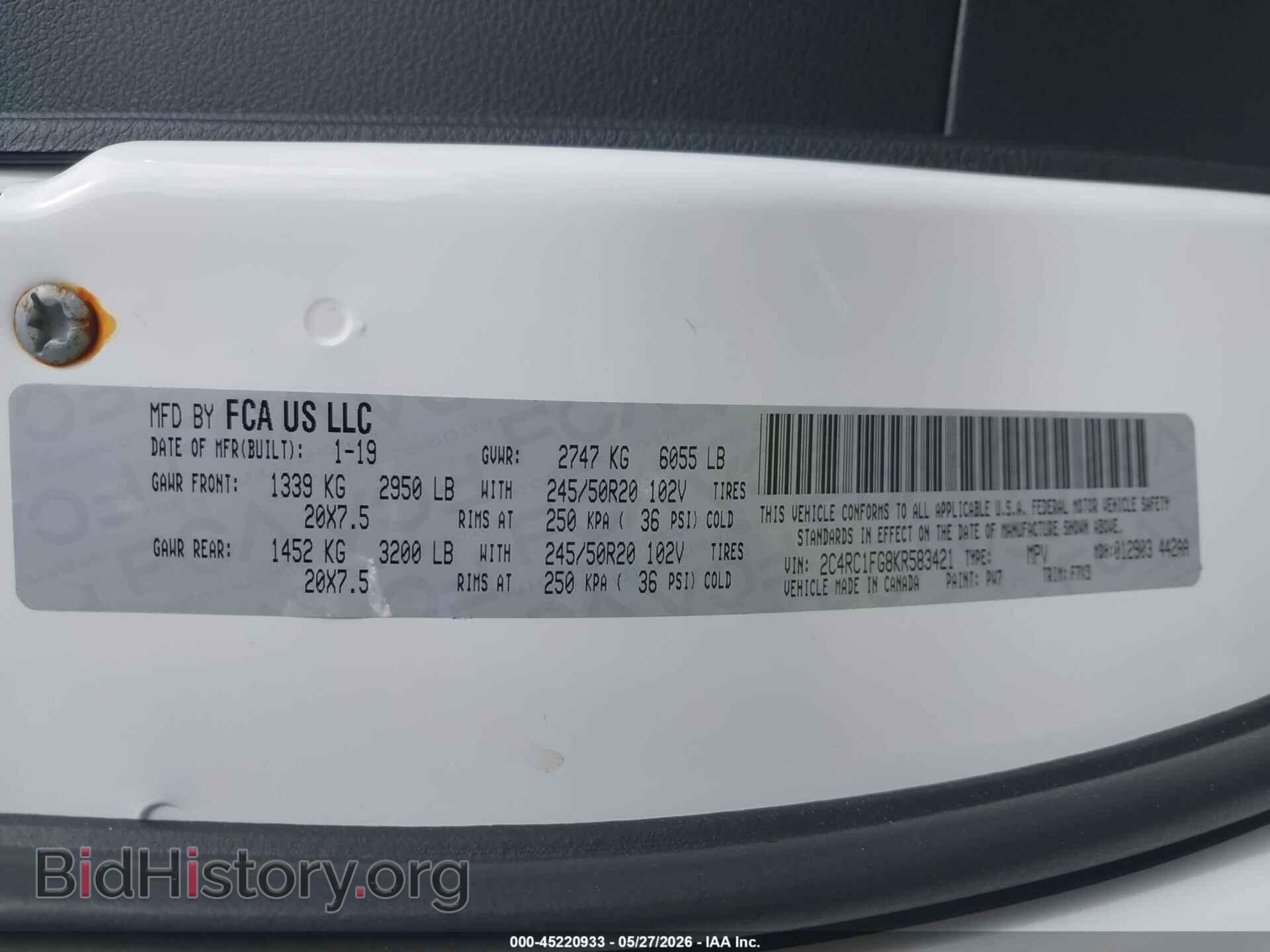 2019 CHRYSLER PACIFICA - VIN: 2C4RC1FG8KR583421 - Photo 9