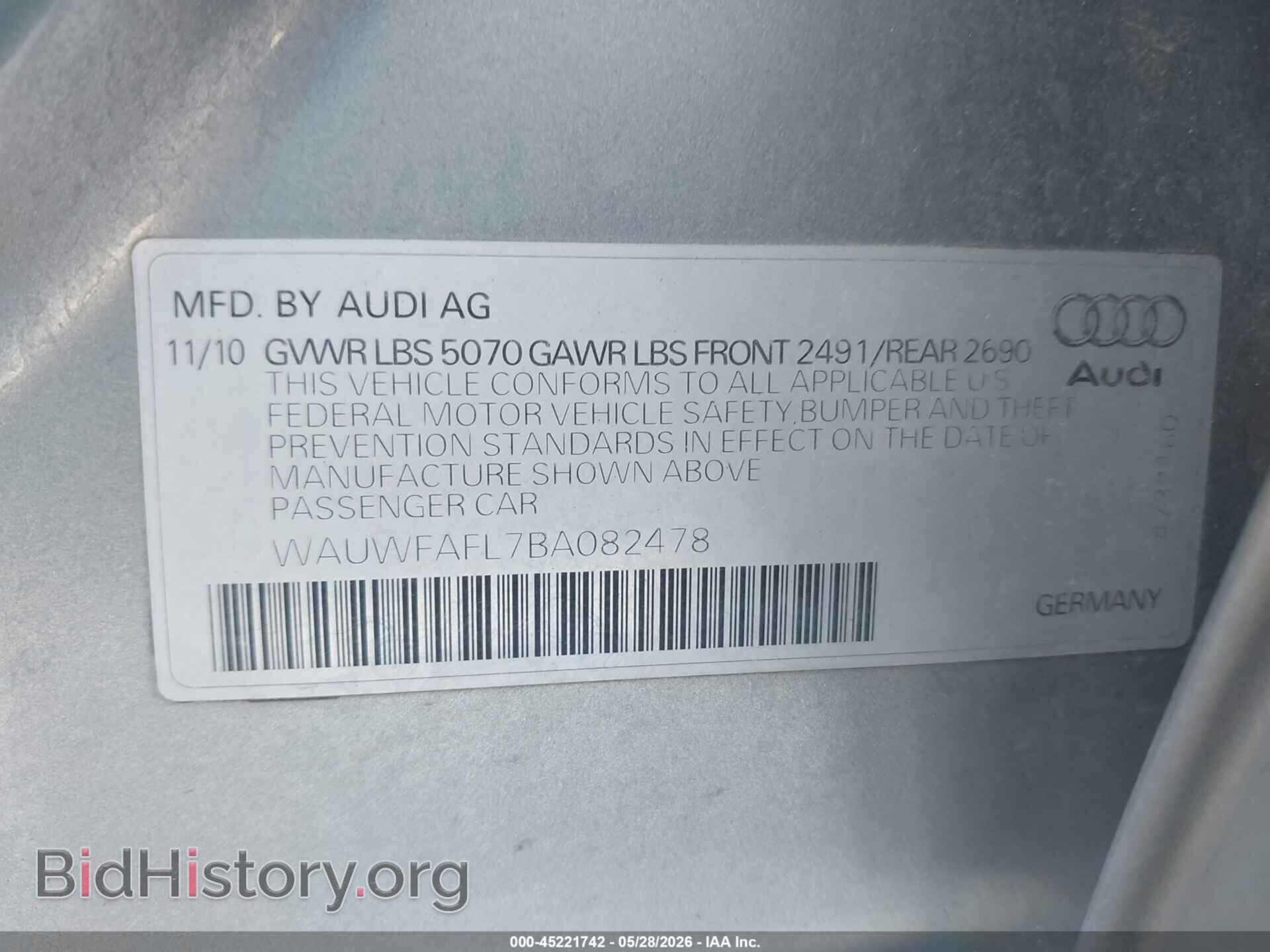 2011 AUDI A4 - VIN: WAUWFAFL7BA082478 - Фото 9