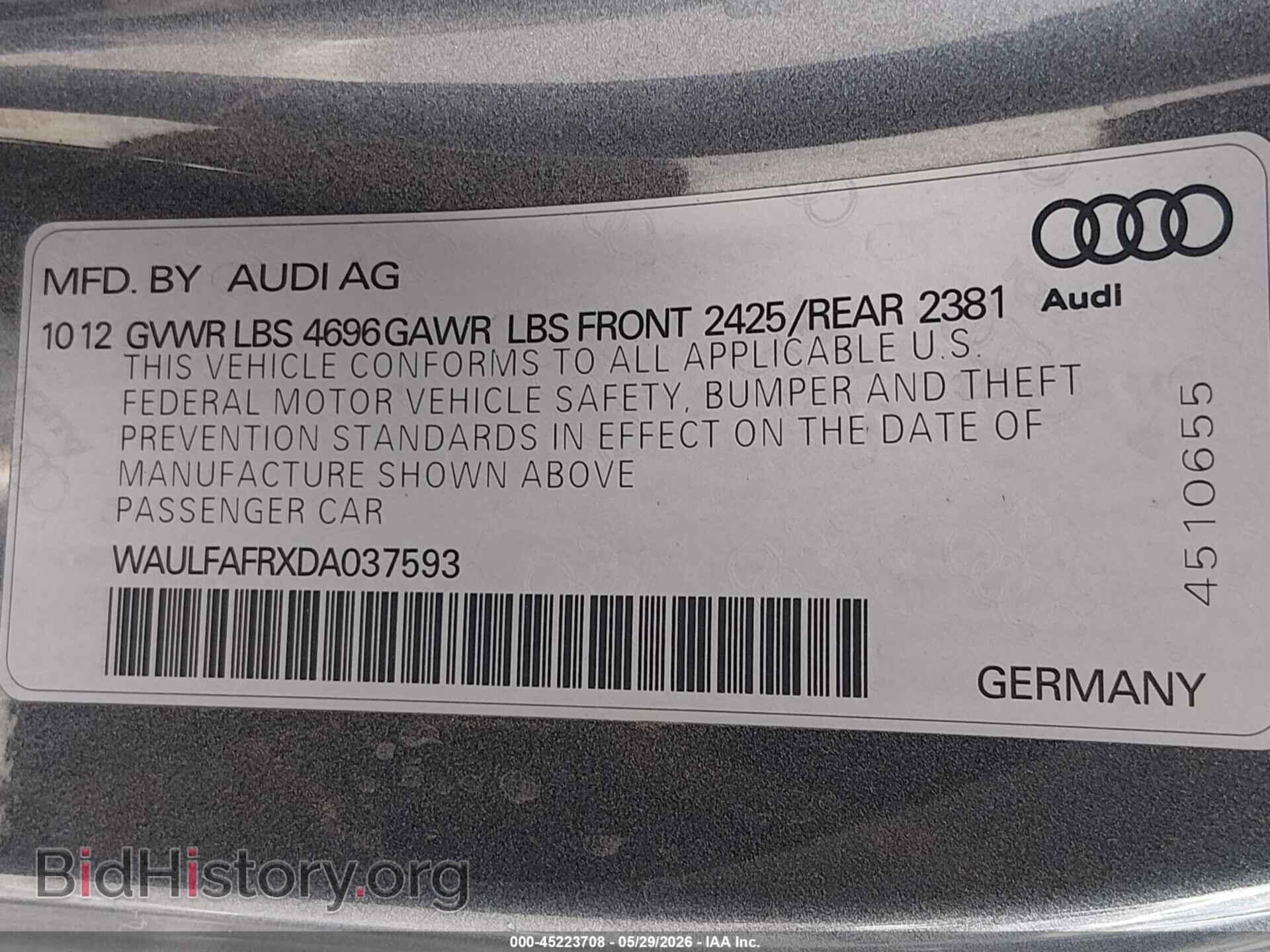 2013 AUDI A5 - VIN: WAULFAFRXDA037593 - Photo 9