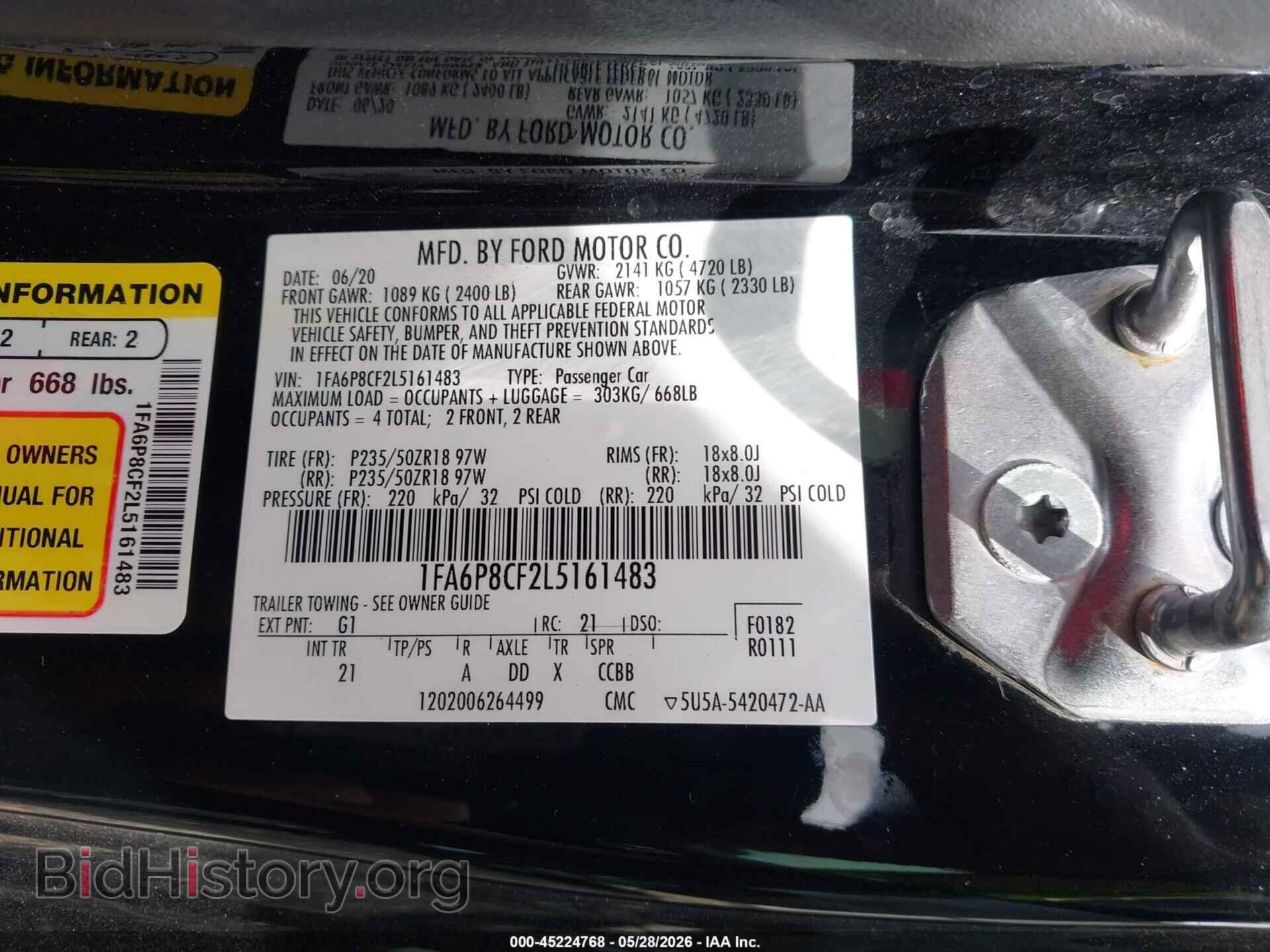 2020 FORD MUSTANG - VIN: 1FA6P8CF2L5161483 - Фото 9