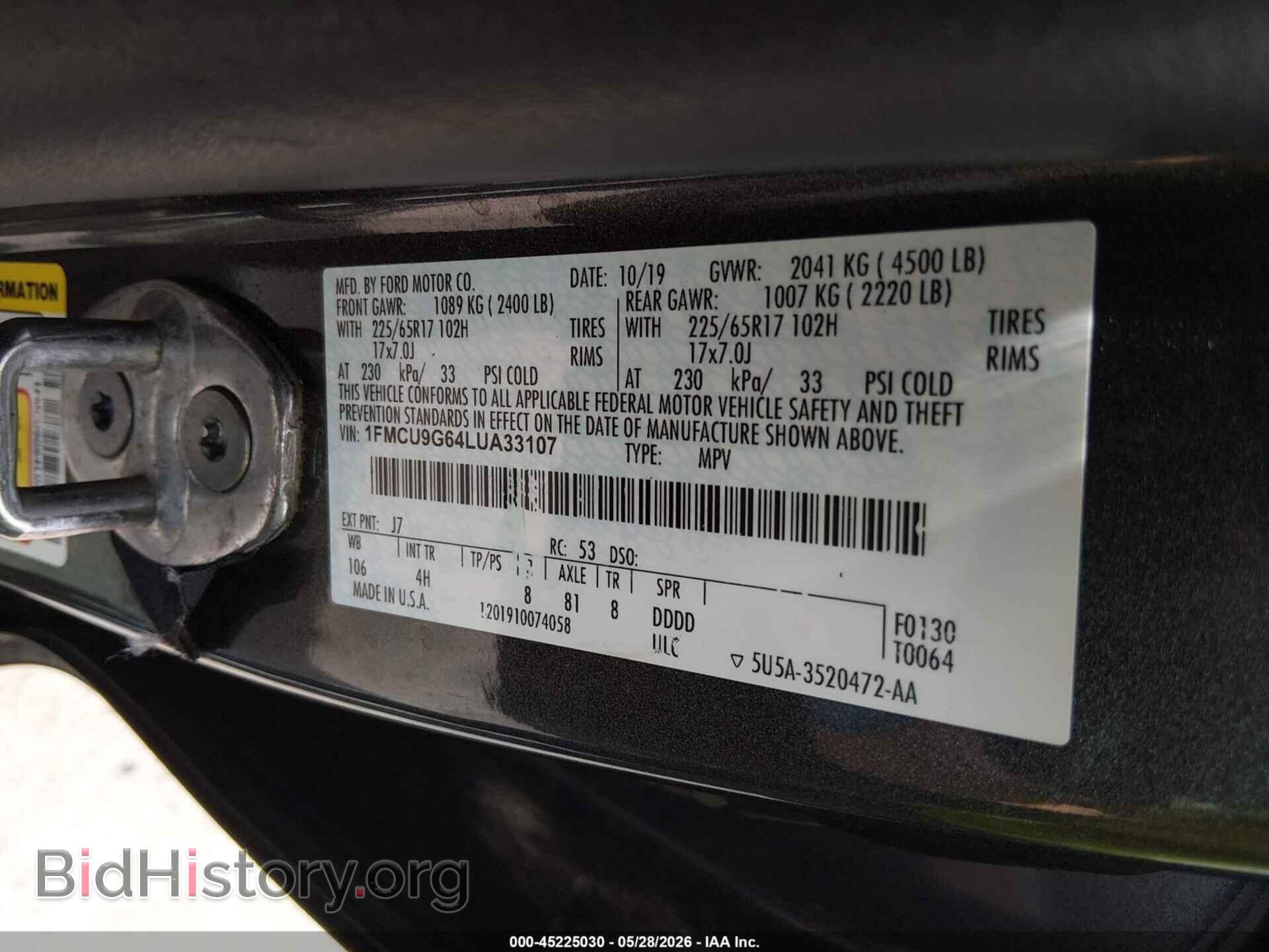 2020 FORD ESCAPE - VIN: 1FMCU9G64LUA33107 - Фото 9